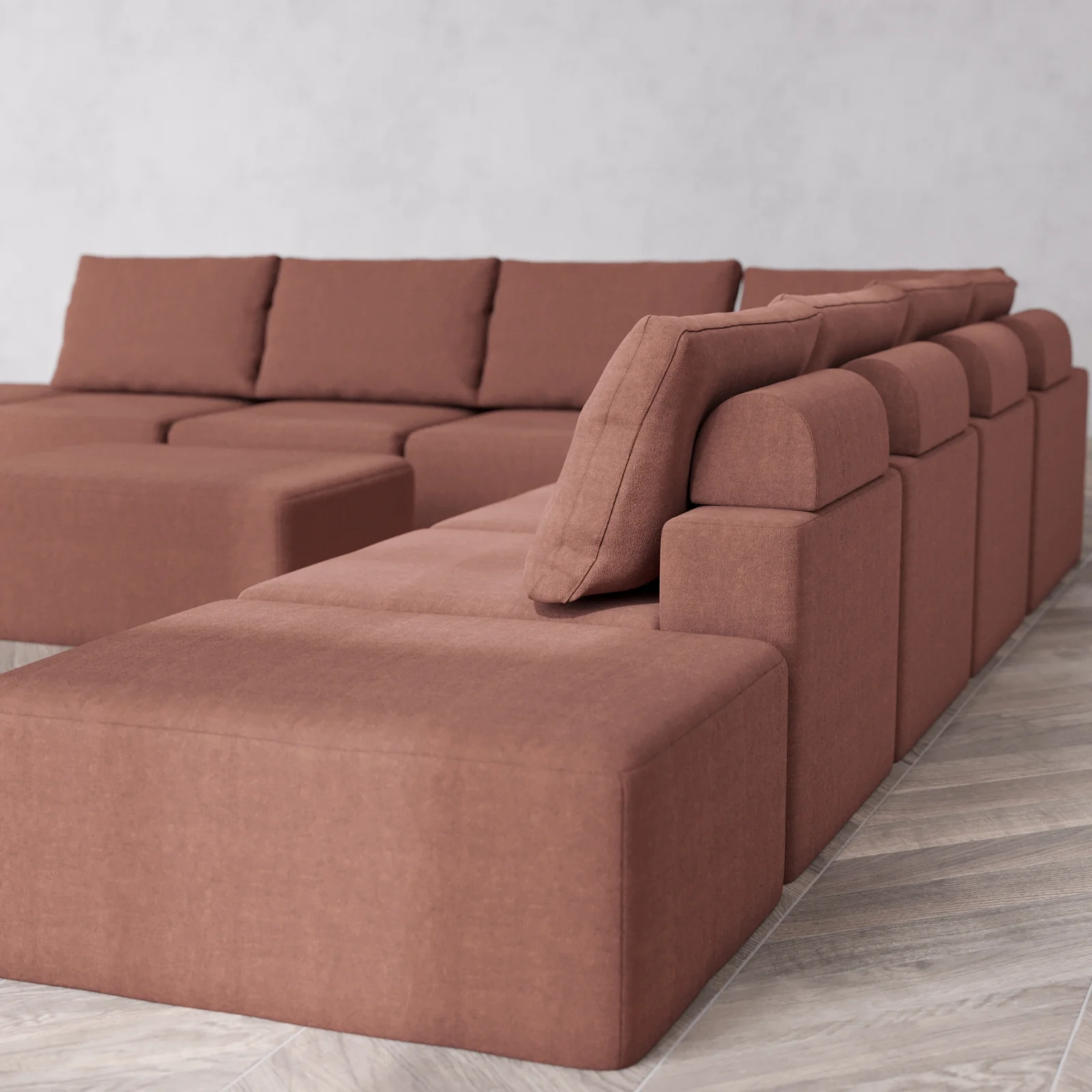 Modular Washable 8-Seater Open-Ends Corner Sectional + Chaise Ottoman Cloud + Bolster Sofa | Heirloom Velvet in Sumac - Image 6