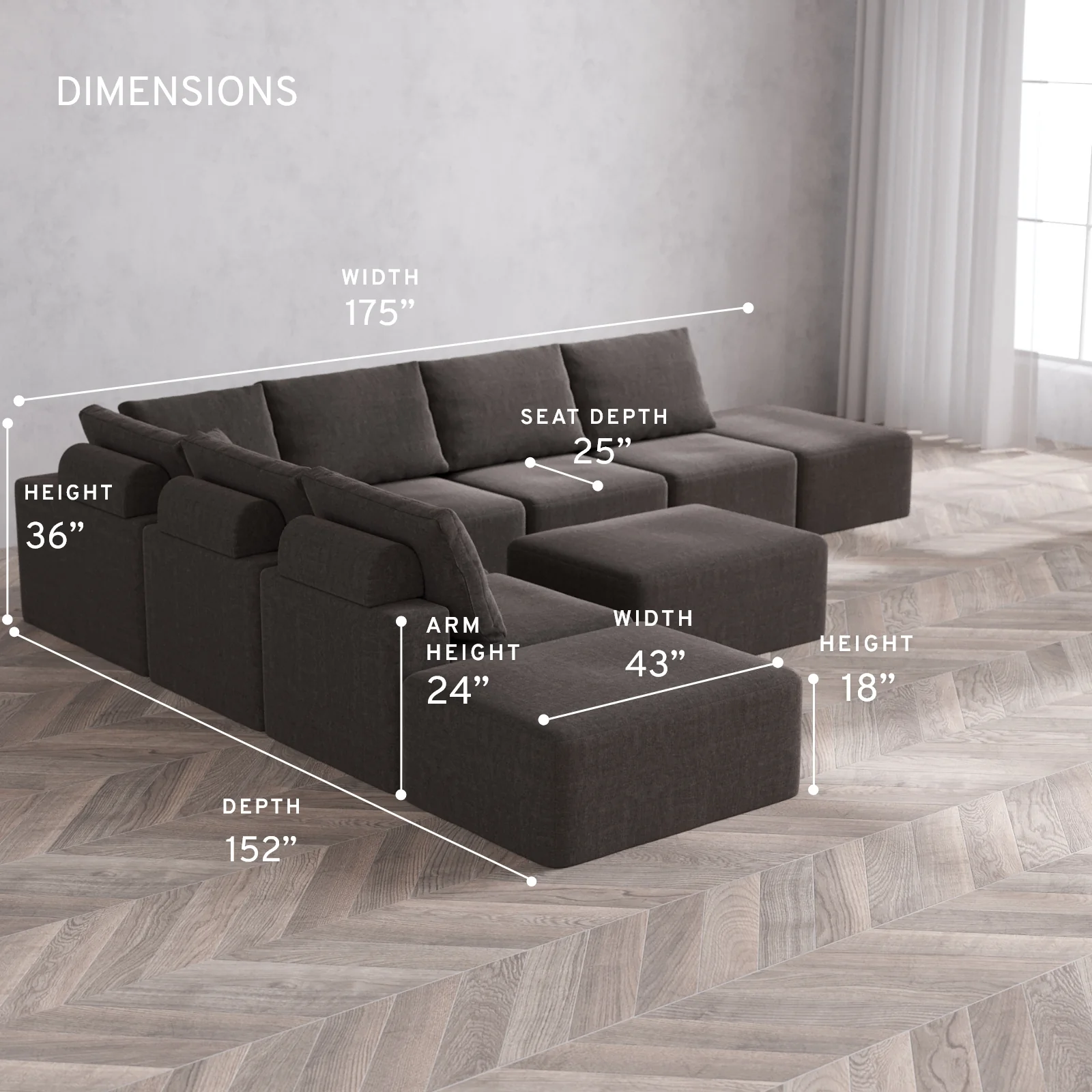 Modular Washable 8-Seater Open-Ends Corner Sectional + Chaise Ottoman Cloud + Bolster Sofa | Heirloom Velvet in Truffle - Image 5