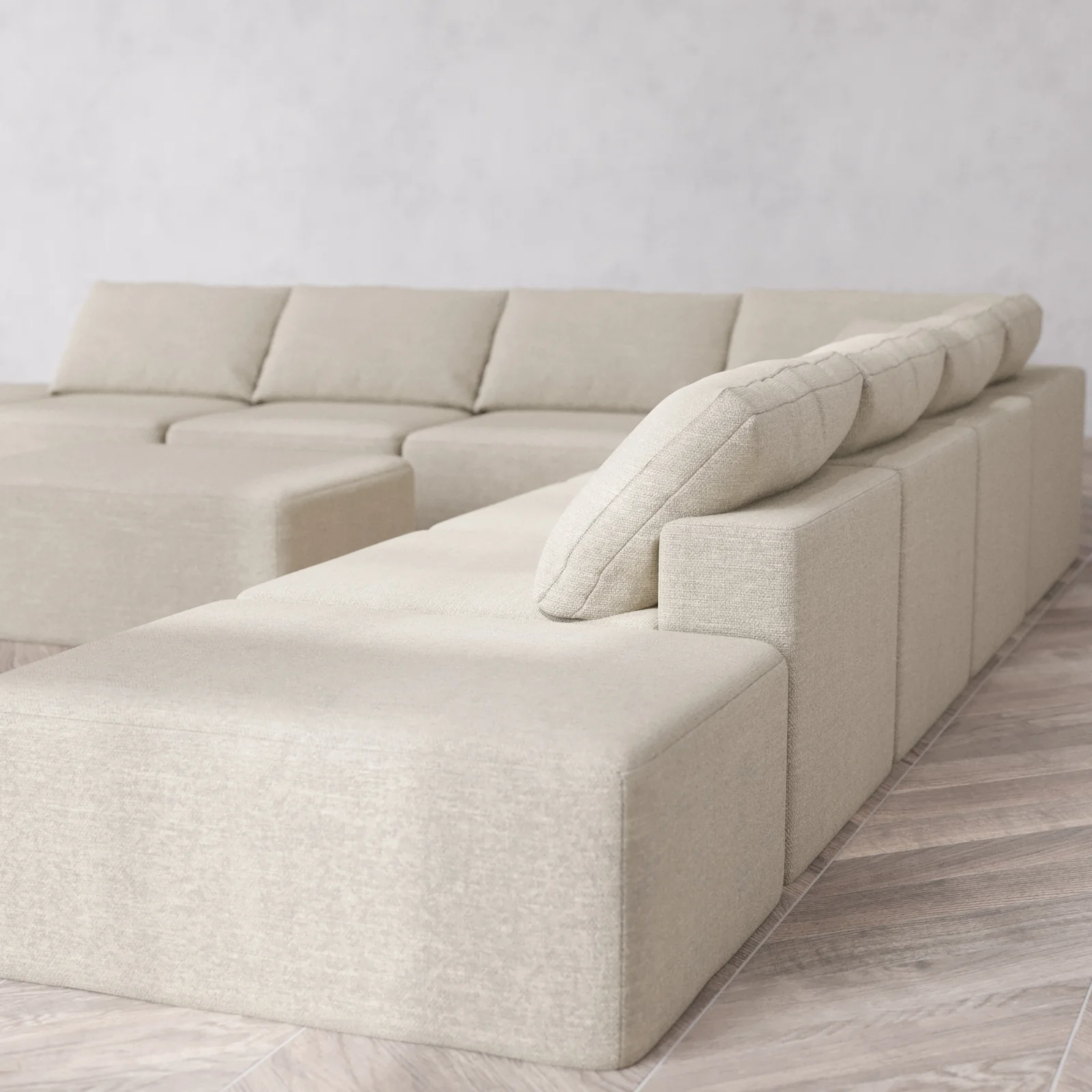 Modular Washable 8-Seater Open-Ends Corner Sectional + Chaise Ottoman Cloud Sofa | Plush Twill in Sandstone - Image 6