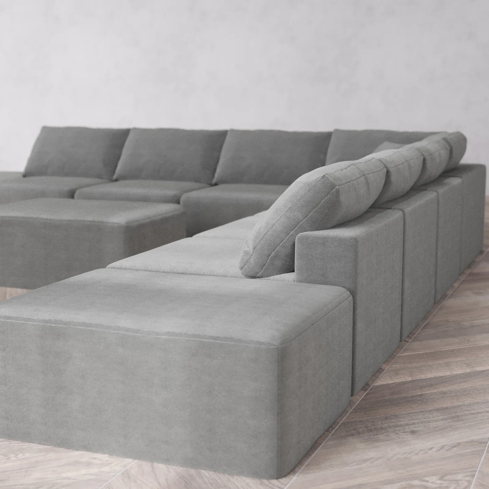 Modular Washable 8-Seater Open-Ends Corner Sectional + Chaise Ottoman Cloud Sofa | Lux Weave in Slate - Image 6