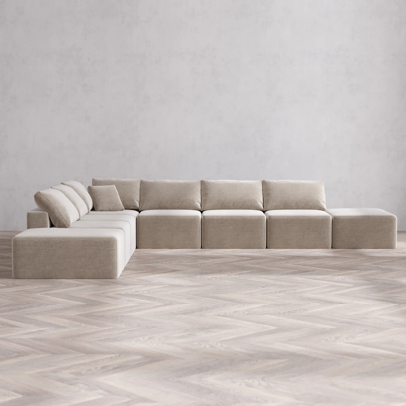 Modular Washable 8-Seater Open-Ends Corner Sectional Cloud Sofa | Satin Velvet in Caraway