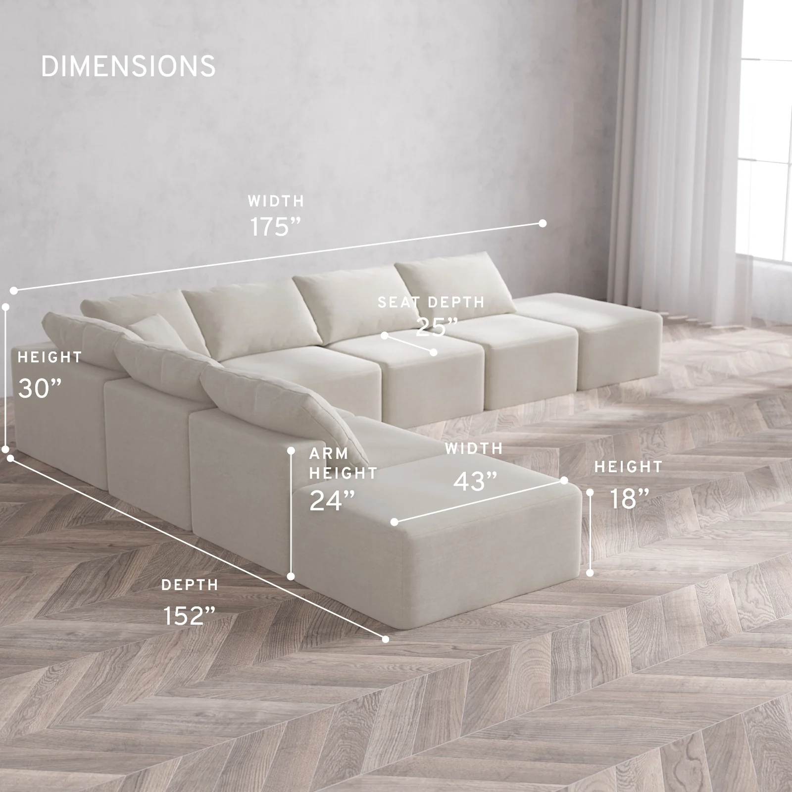 Modular Washable 8-Seater Open-Ends Corner Sectional Cloud Sofa | Satin Velvet in Cashew - Image 5