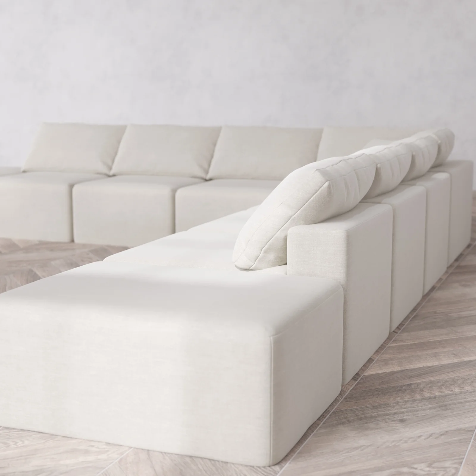 Modular Washable 8-Seater Open-Ends Corner Sectional Cloud Sofa | Satin Velvet in Cashew - Image 6