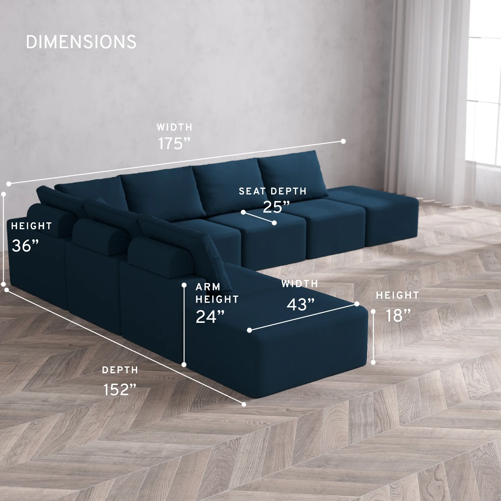 Modular Washable 8-Seater Open-Ends Corner Sectional Cloud + Bolster Sofa | Arden Weave in Lazuli - Image 5