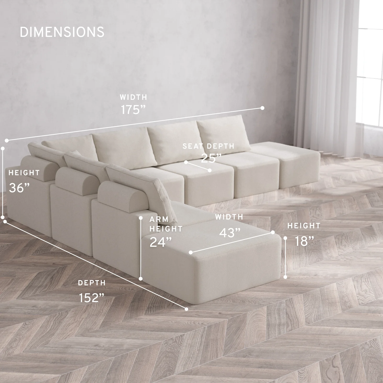 Modular Washable 8-Seater Open-Ends Corner Sectional Cloud + Bolster Sofa | Lux Weave in Pearl - Image 5