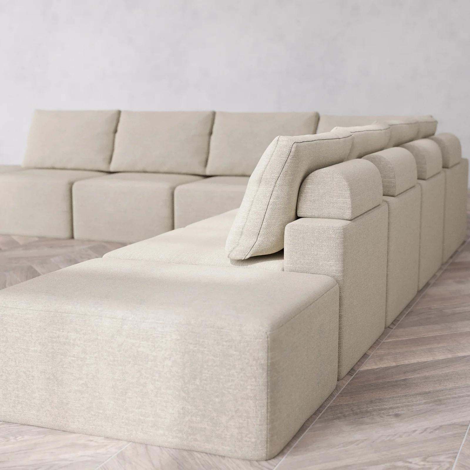 Modular Washable 8-Seater Open-Ends Corner Sectional Cloud + Bolster Sofa | Plush Twill in Sandstone - Image 6
