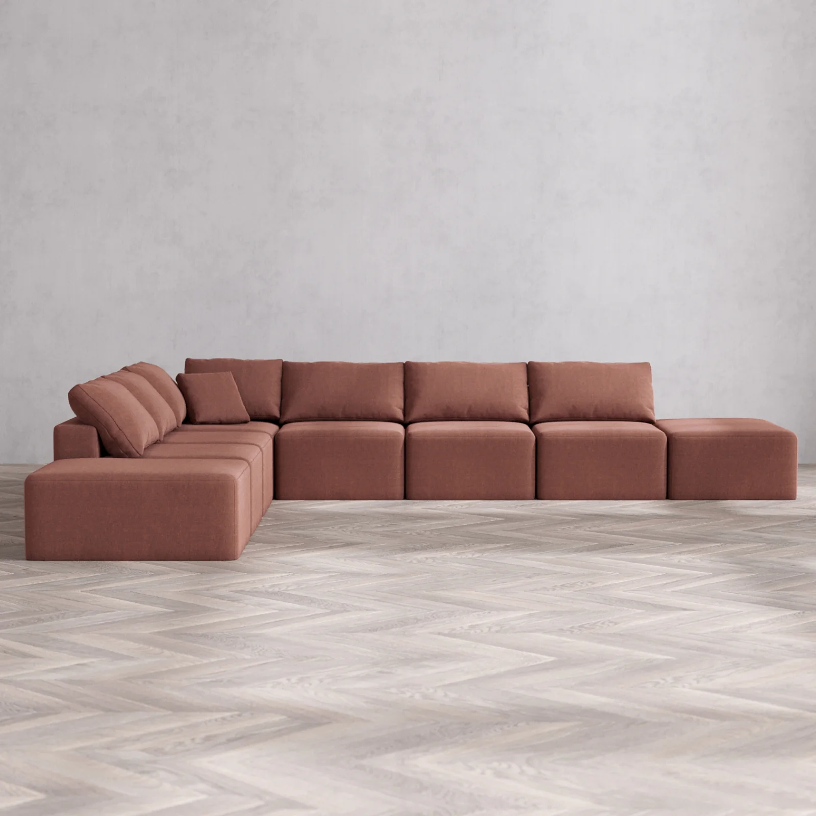 Modular Washable 8-Seater Open-Ends Corner Sectional Cloud Sofa | Heirloom Velvet in Sumac