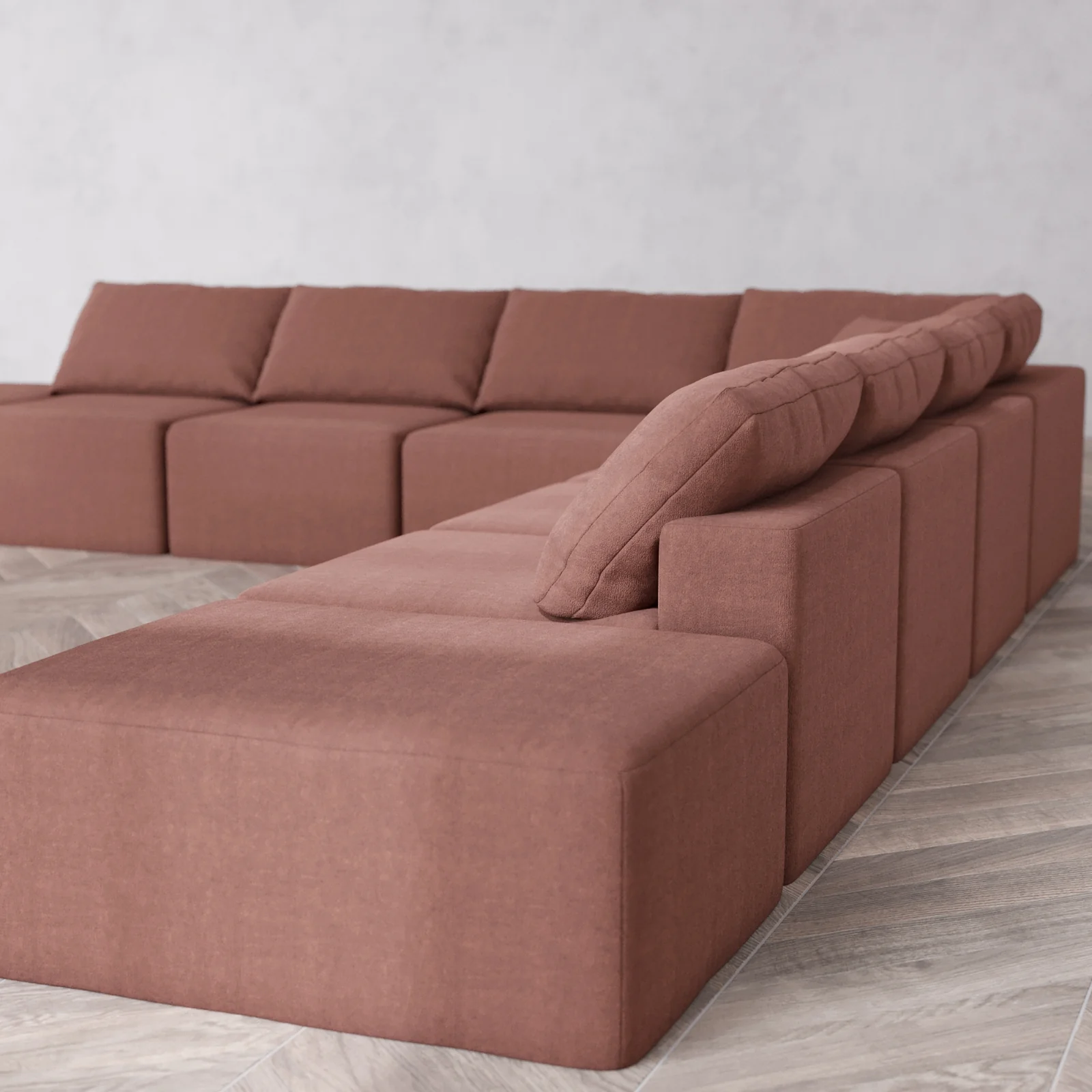 Modular Washable 8-Seater Open-Ends Corner Sectional Cloud Sofa | Heirloom Velvet in Sumac - Image 6