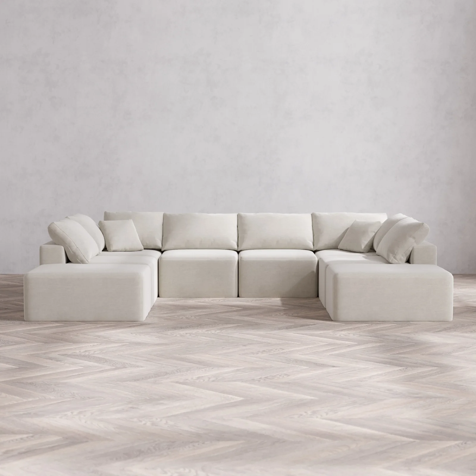 Modular Washable 8-Seater Open-Ends U Sectional Cloud Sofa | Satin Velvet in Cashew