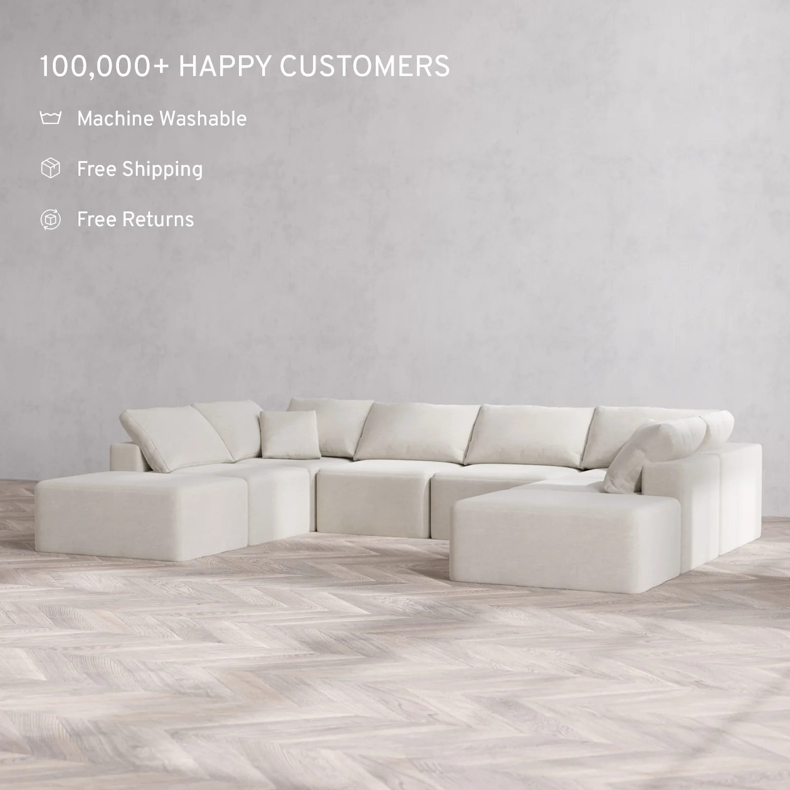 Modular Washable 8-Seater Open-Ends U Sectional Cloud Sofa | Satin Velvet in Cashew - Image 2