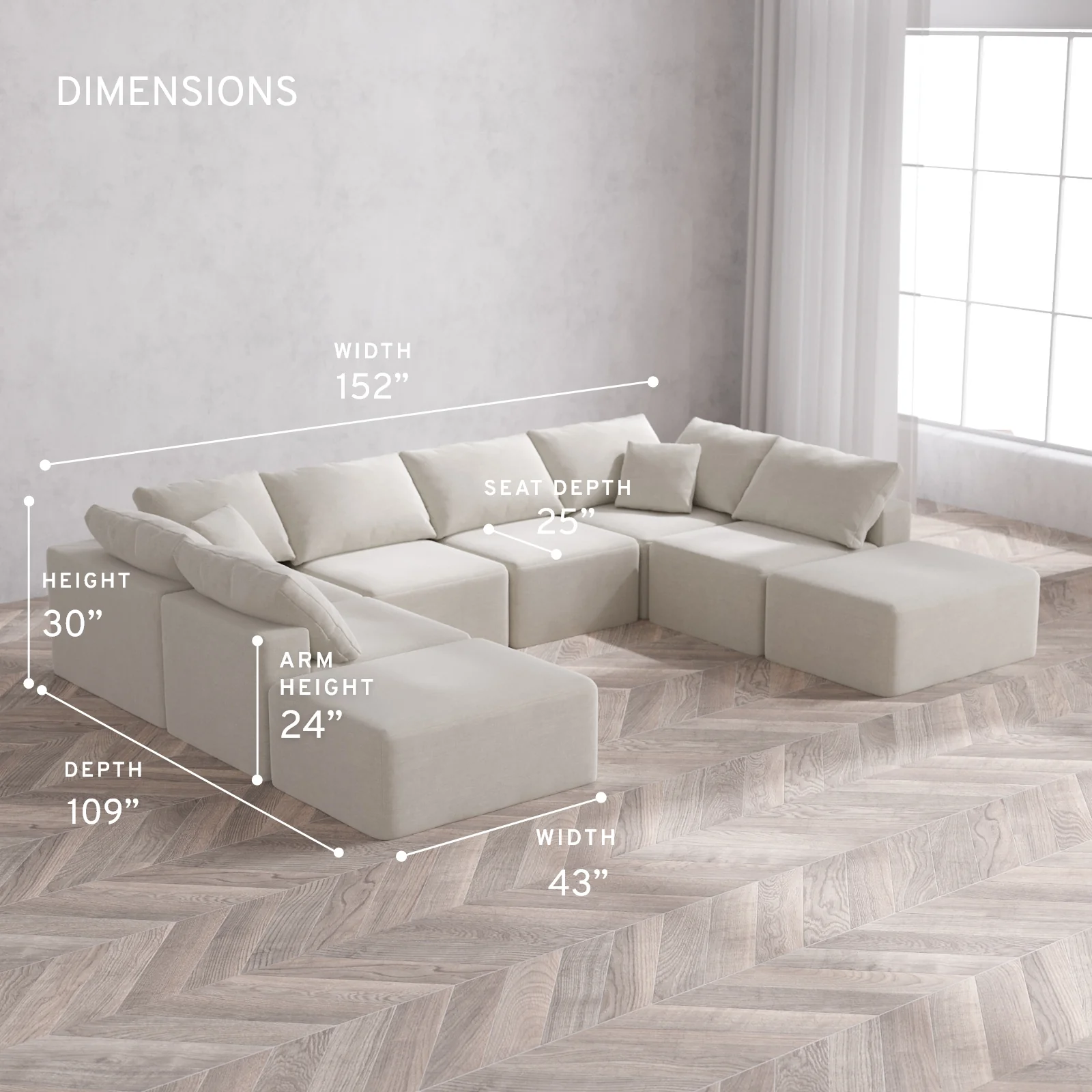 Modular Washable 8-Seater Open-Ends U Sectional Cloud Sofa | Satin Velvet in Cashew - Image 5