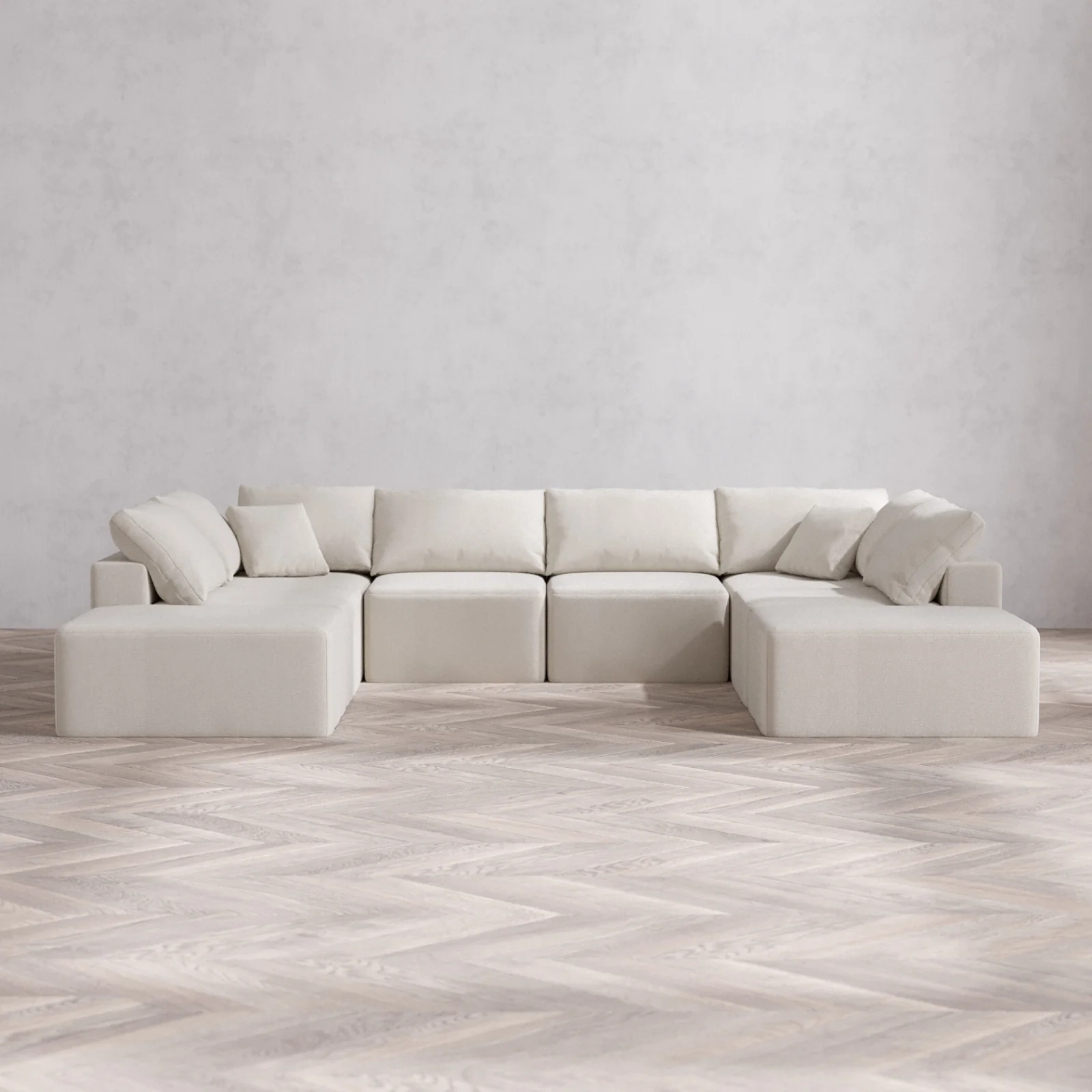 Modular Washable 8-Seater Open-Ends U Sectional Cloud Sofa | Lux Weave in Pearl