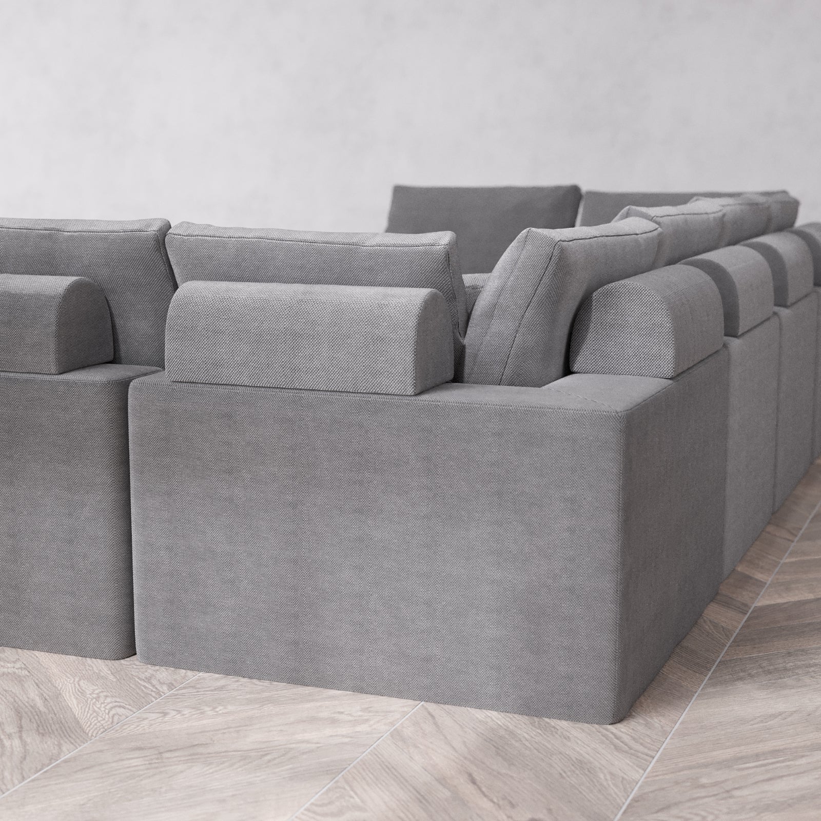 Modular Washable 8-Seater Open-Ends U Sectional Cloud + Bolster Sofa | Lux Weave in Slate - Image 6