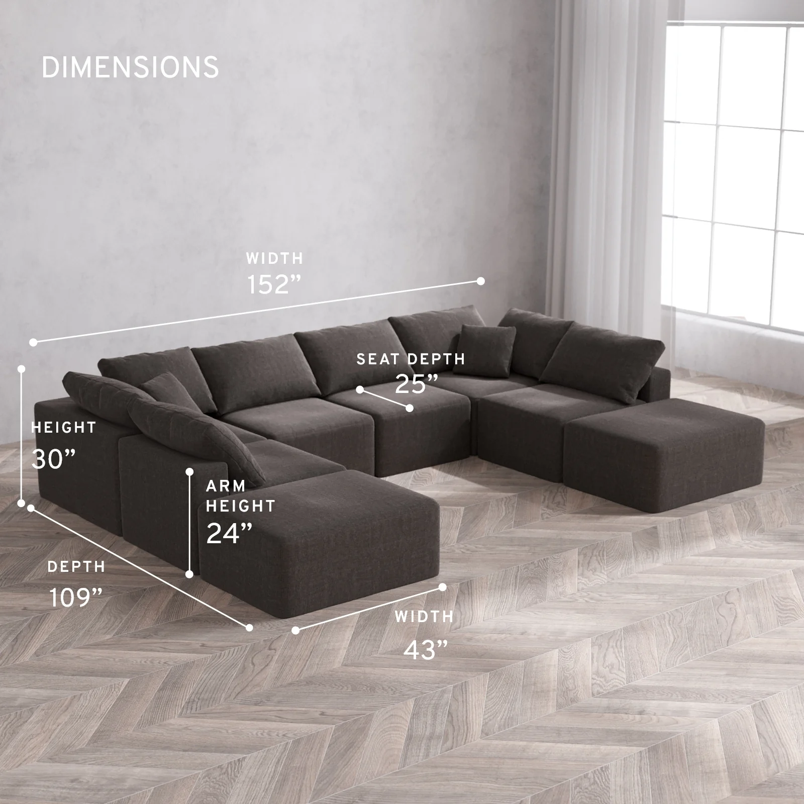 Modular Washable 8-Seater Open-Ends U Sectional Cloud Sofa | Heirloom Velvet in Truffle - Image 5