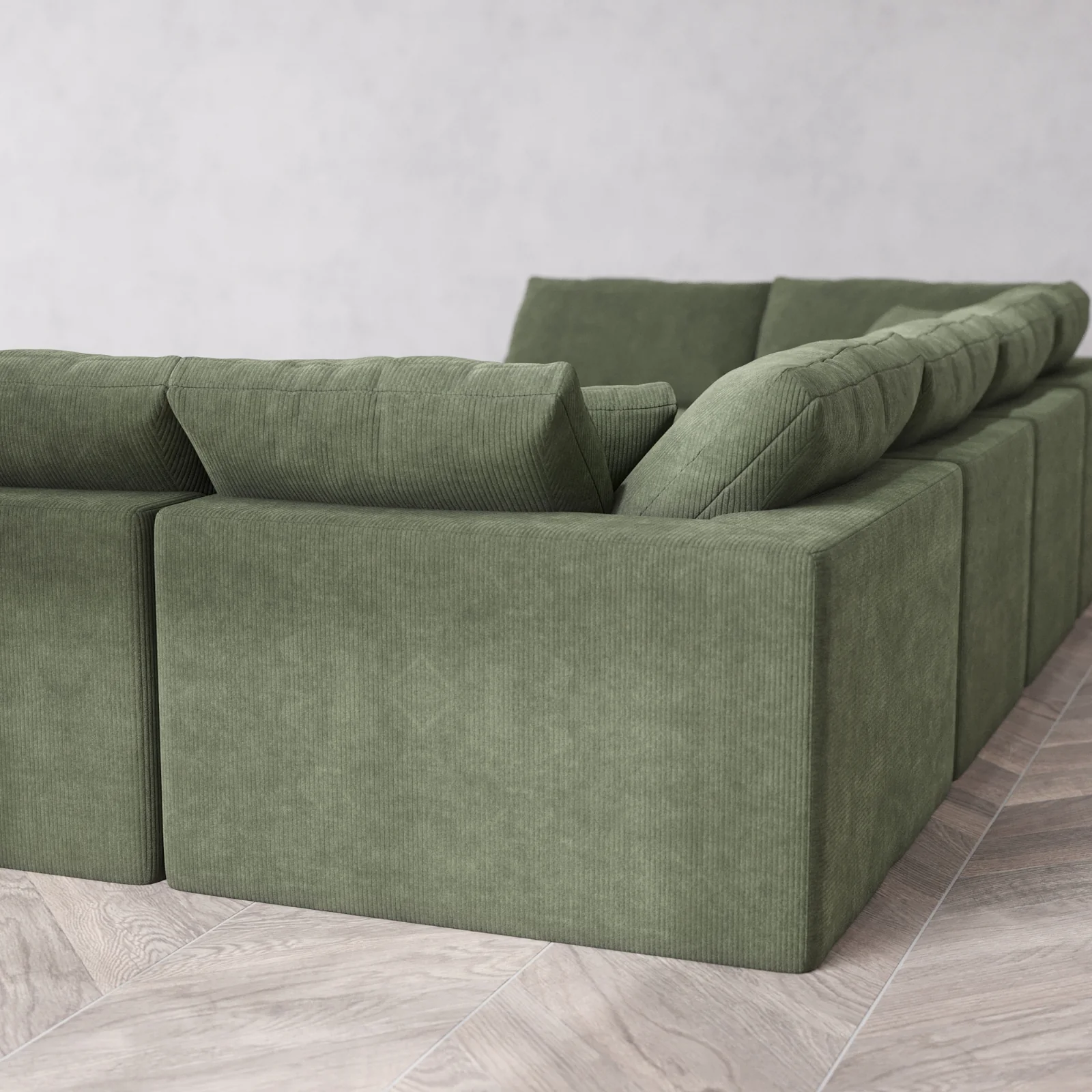 Modular Washable 8-Seater Open-Ends U Sectional + Ottoman Cloud Sofa | Luxe Corduroy in Juniper - Image 6