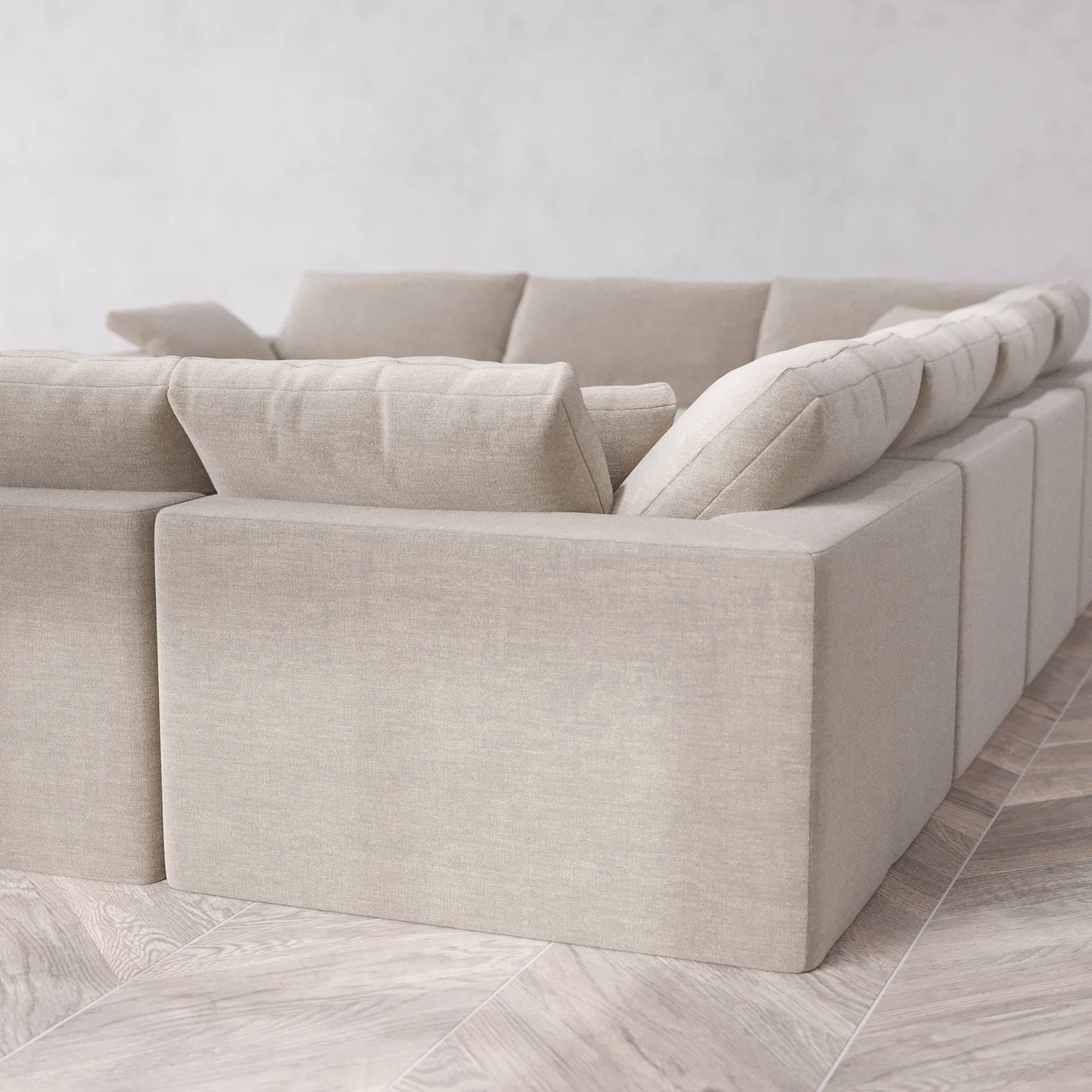 Modular Washable 8-Seater U Sectional + Chaise Ottoman Cloud Sofa | Satin Velvet in Caraway - Image 6