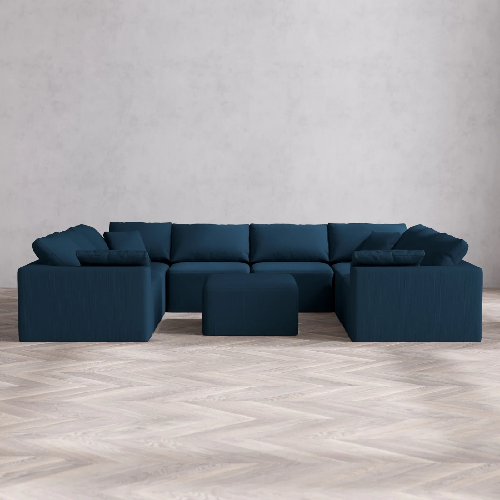 Modular Washable 8-Seater U Sectional + Chaise Ottoman Cloud Sofa | Arden Weave in Lazuli