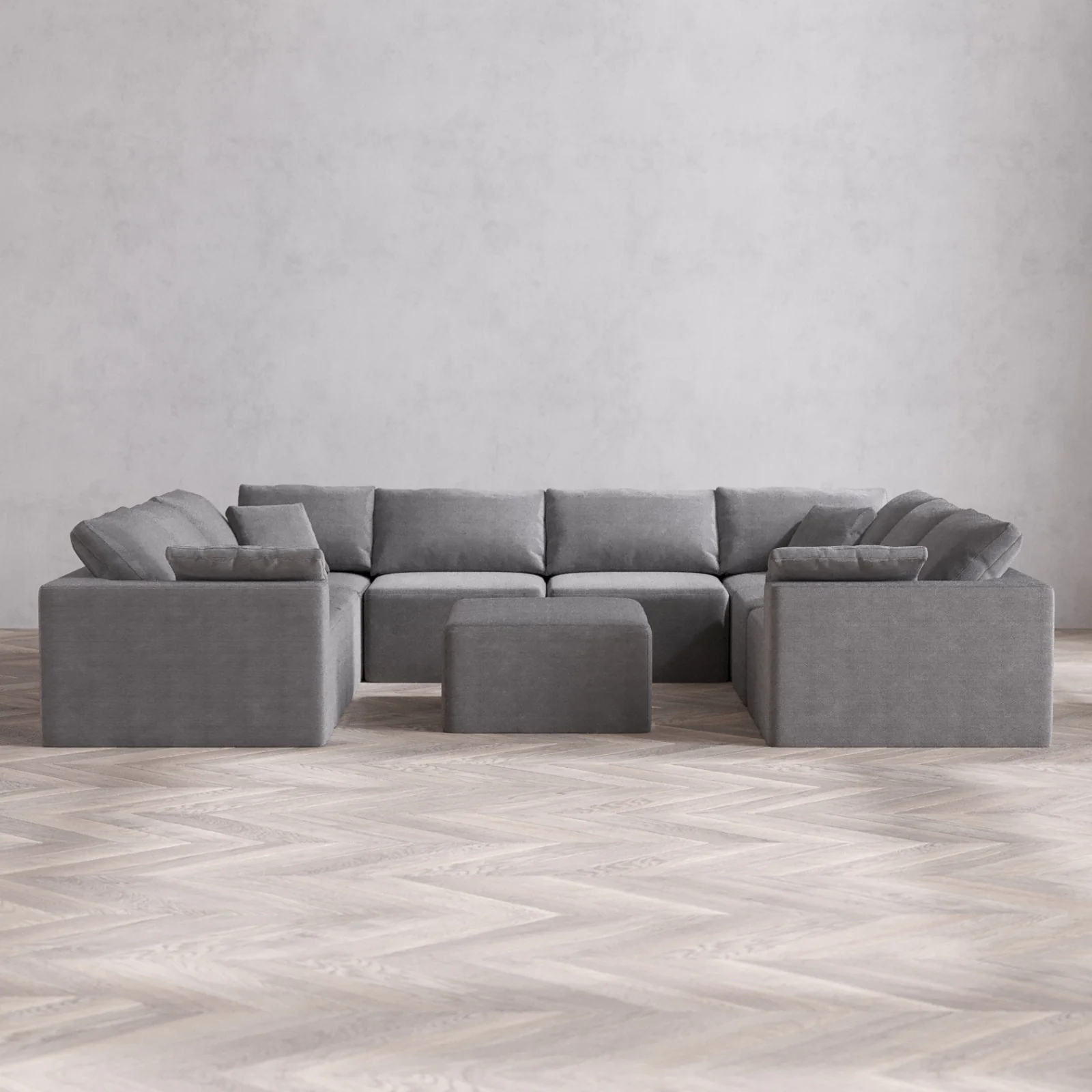 Modular Washable 8-Seater U Sectional + Chaise Ottoman Cloud Sofa | Lux Weave in Slate