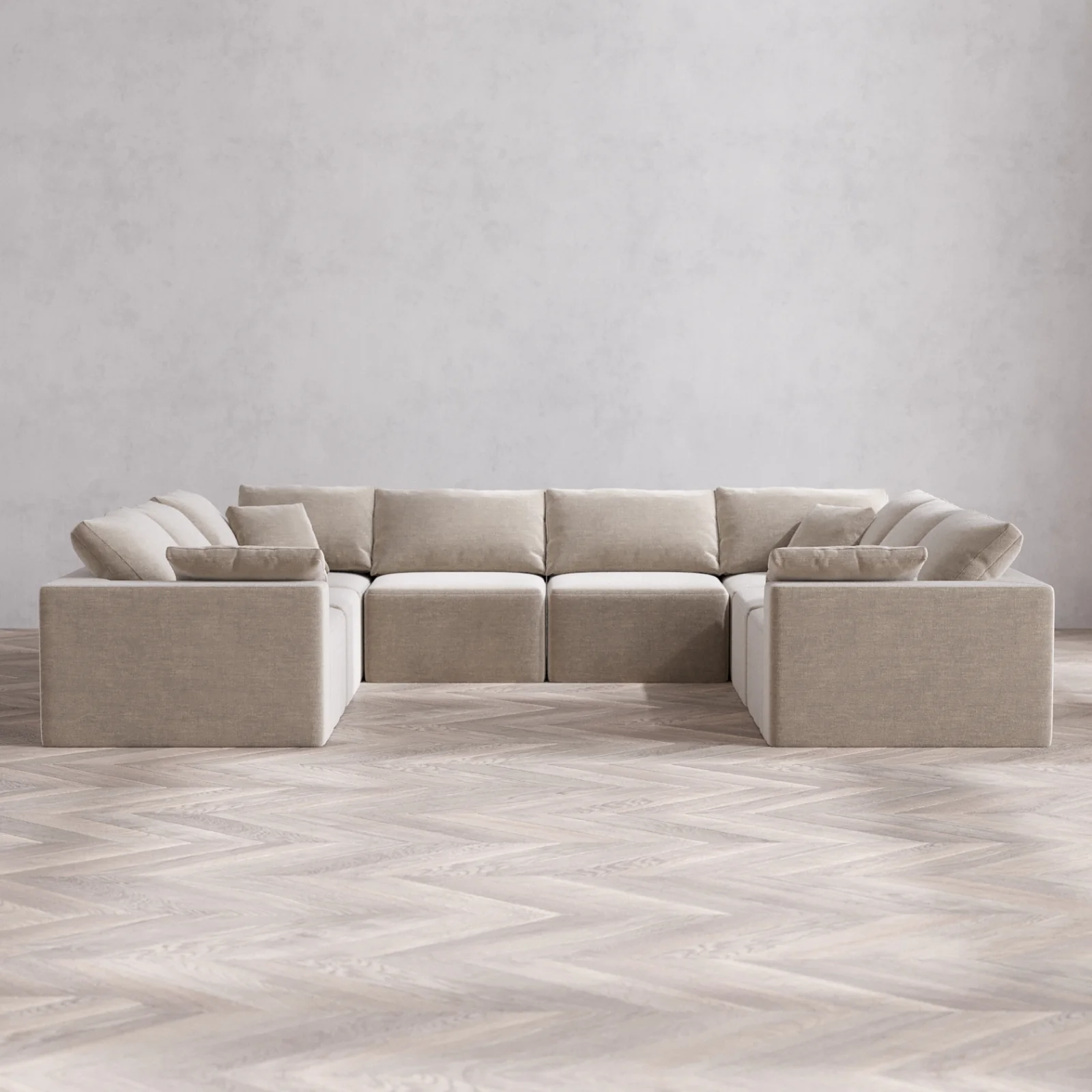 Modular Washable 8-Seater U Sectional Cloud Sofa | Satin Velvet in Caraway