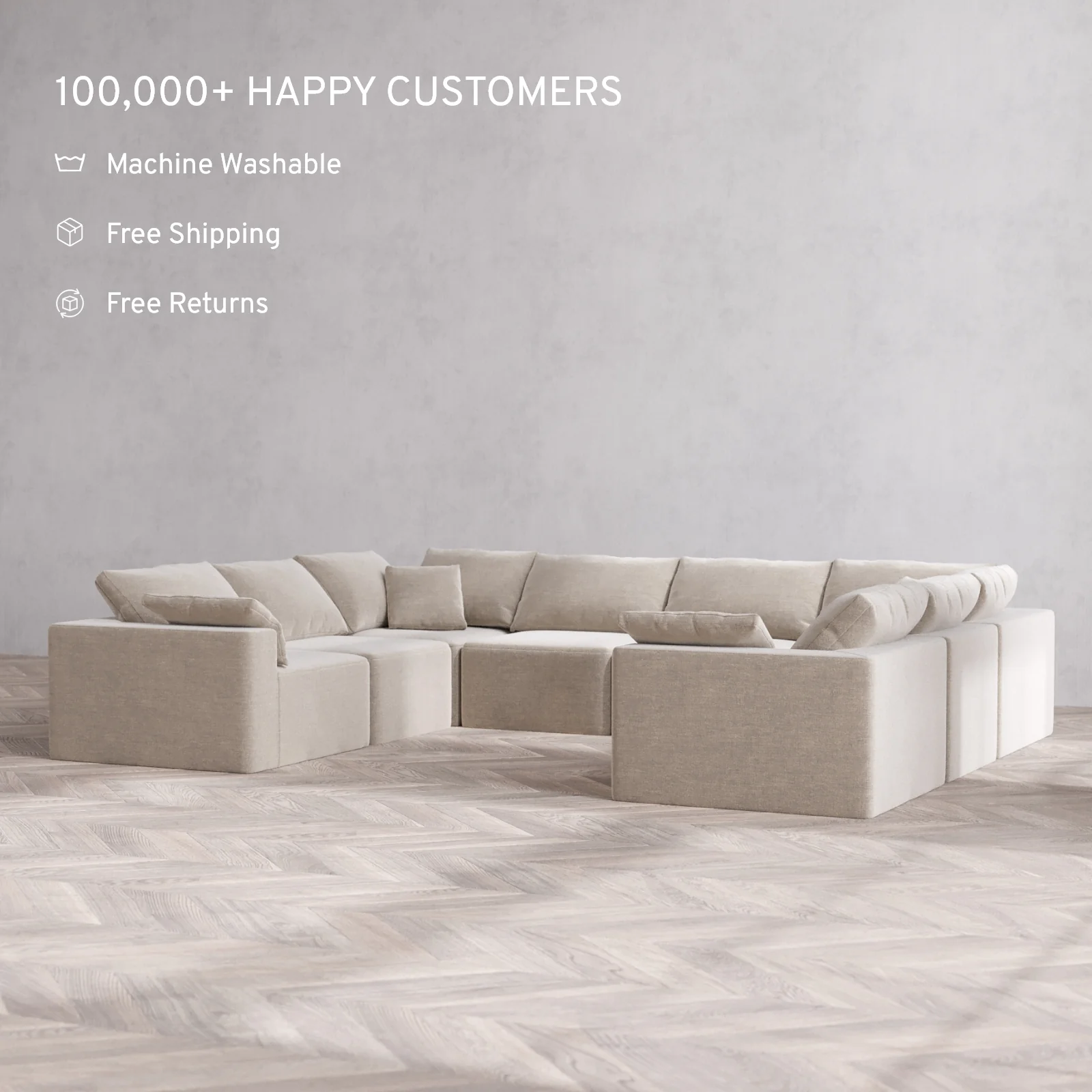 Modular Washable 8-Seater U Sectional Cloud Sofa | Satin Velvet in Caraway - Image 2