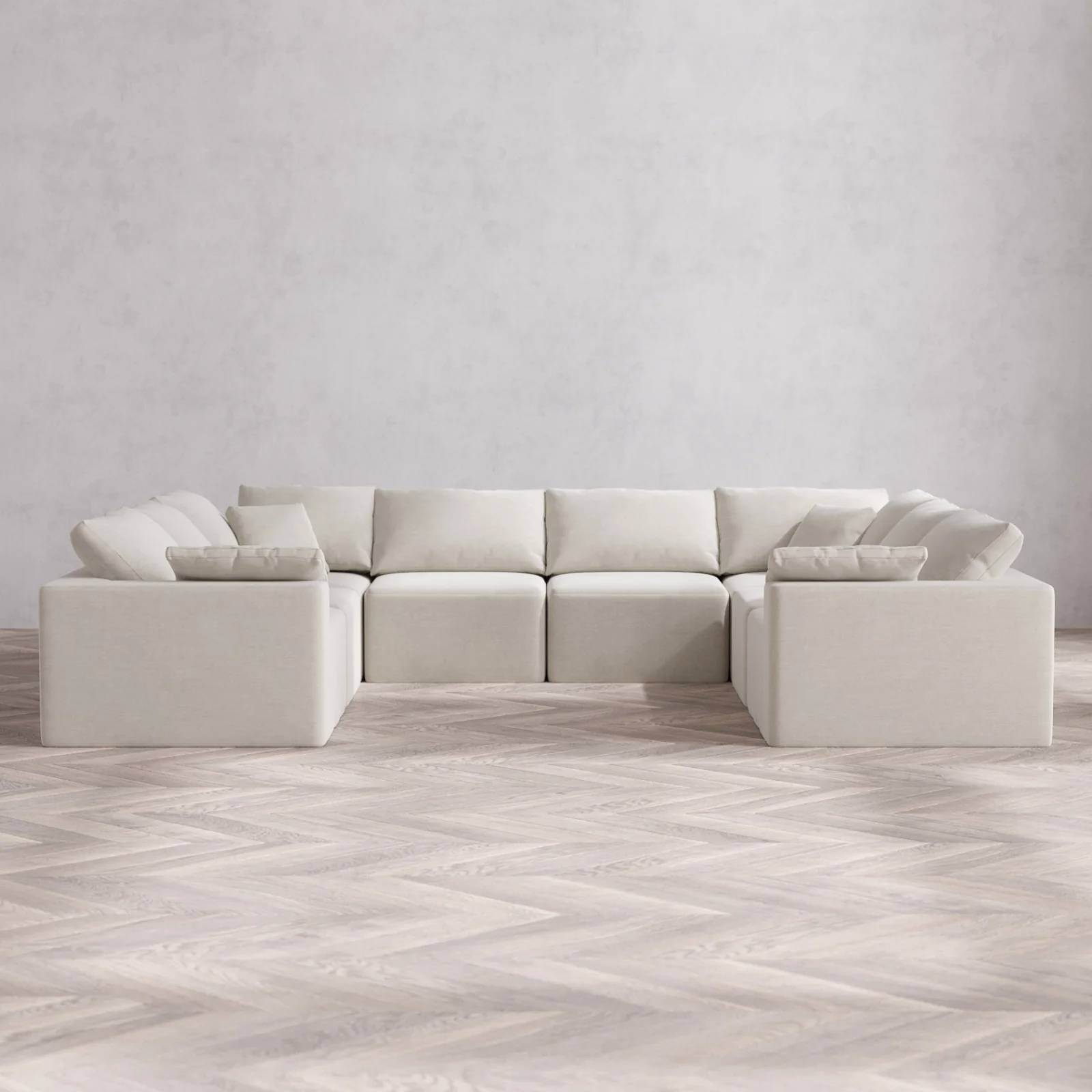 Modular Washable 8-Seater U Sectional Cloud Sofa | Satin Velvet in Cashew