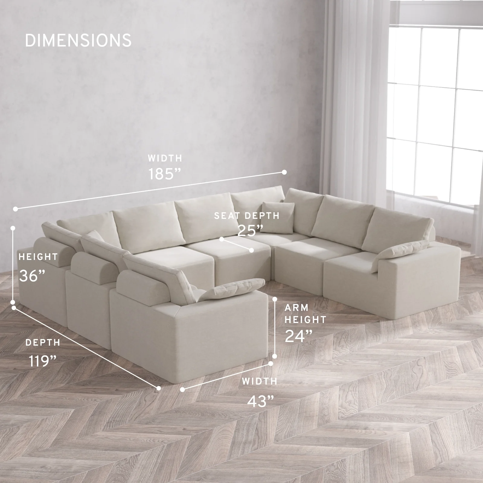 Modular Washable 8-Seater U Sectional Cloud + Bolster Sofa | Satin Velvet in Cashew - Image 5