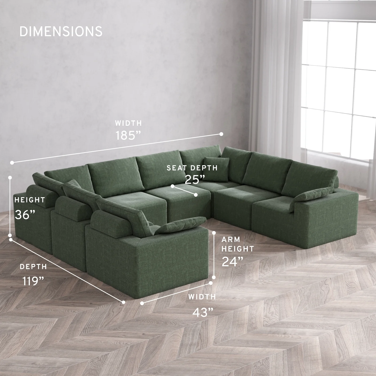 Modular Washable 8-Seater U Sectional Cloud + Bolster Sofa | Heirloom Velvet in Sage - Image 5