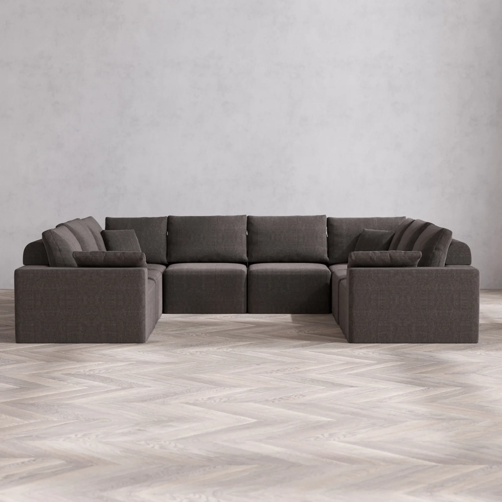Modular Washable 8-Seater U Sectional Cloud + Bolster Sofa | Heirloom Velvet in Truffle