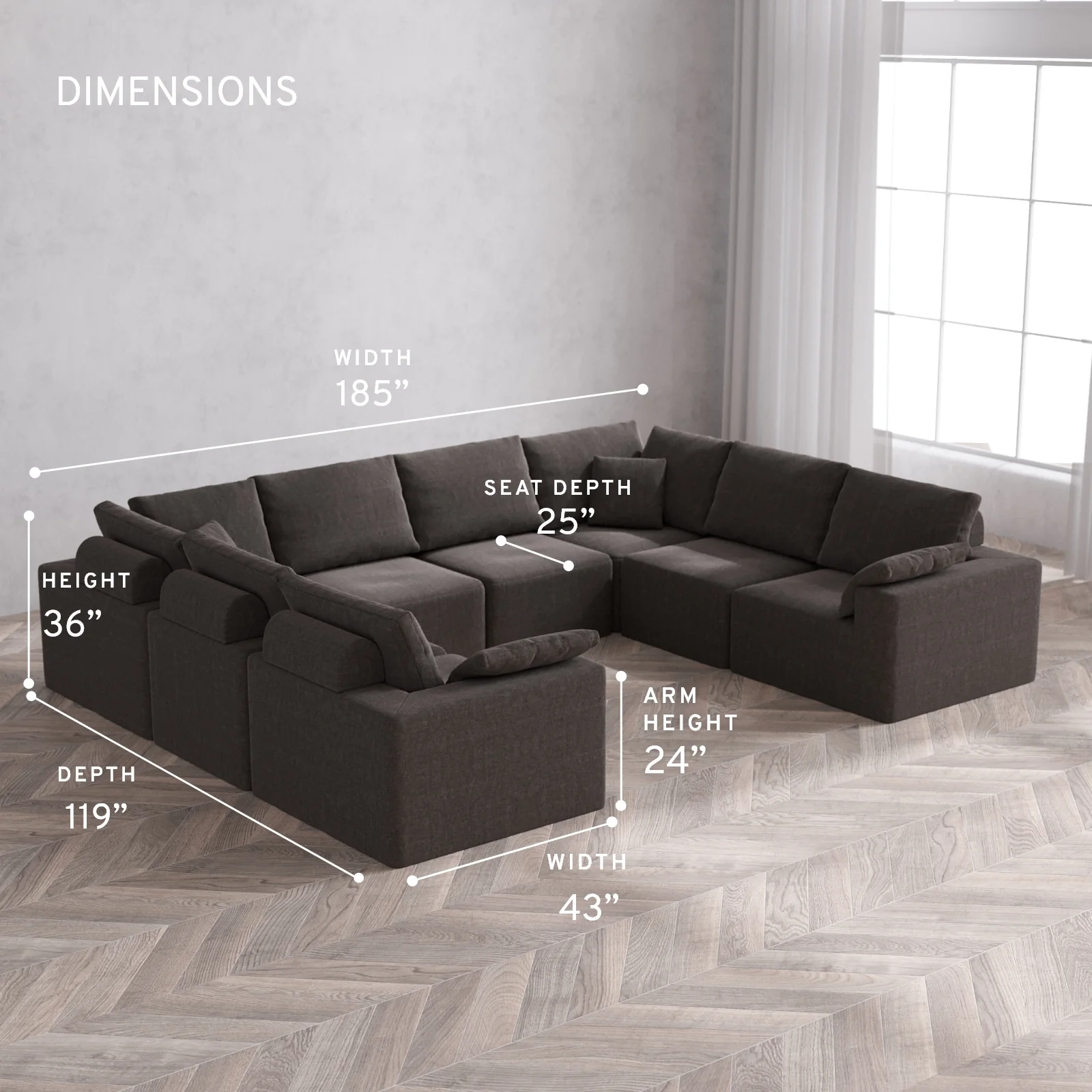 Modular Washable 8-Seater U Sectional Cloud + Bolster Sofa | Heirloom Velvet in Truffle - Image 5