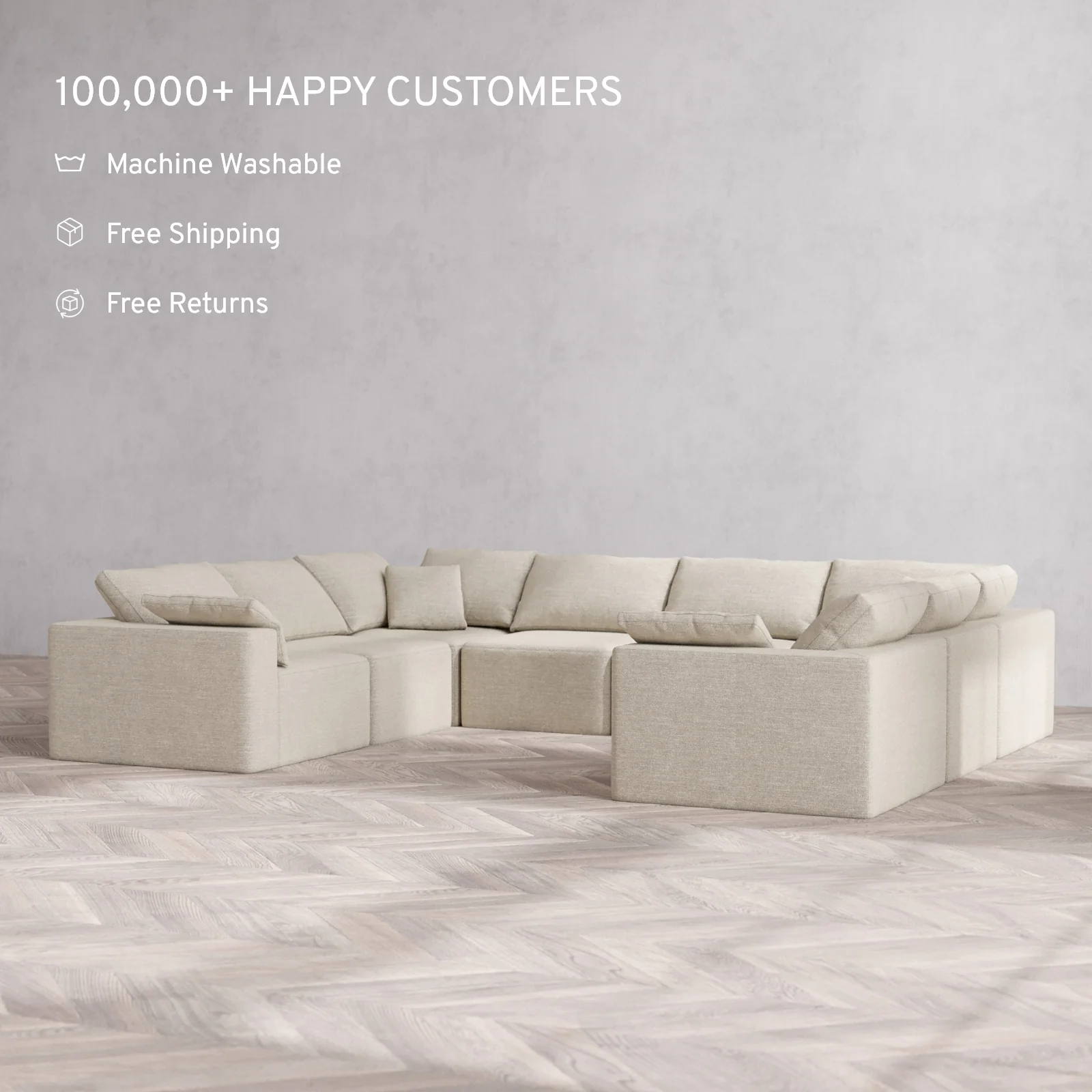 Modular Washable 8-Seater U Sectional Cloud Sofa | Plush Twill in Sandstone - Image 2