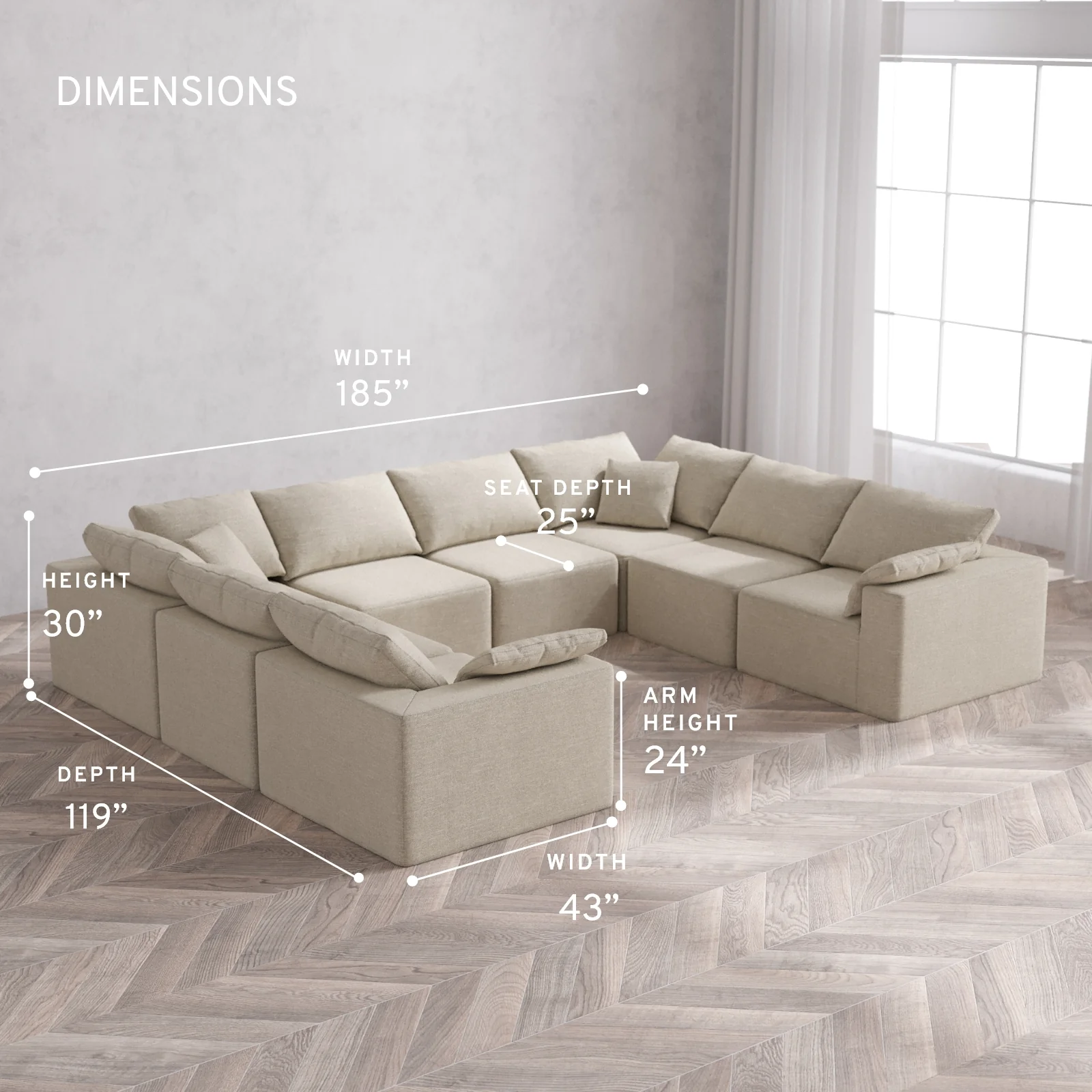Modular Washable 8-Seater U Sectional Cloud Sofa | Plush Twill in Sandstone - Image 5