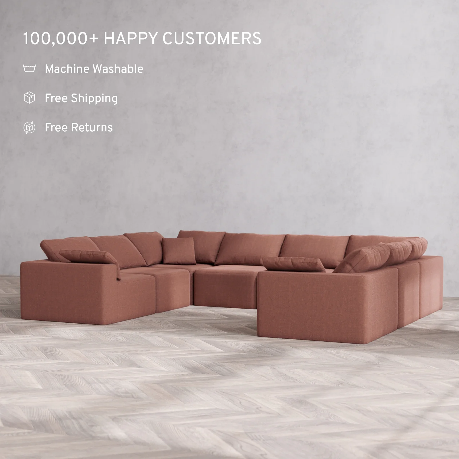 Modular Washable 8-Seater U Sectional Cloud Sofa | Heirloom Velvet in Sumac - Image 2
