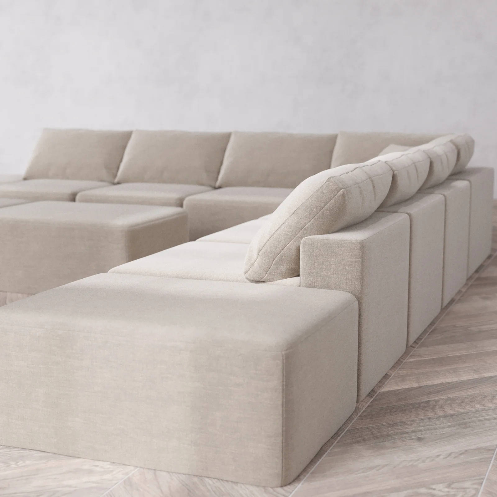 Modular Washable 9-Seater Open-Ends Corner Sectional + Chaise Ottoman Bench Cloud Sofa | Satin Velvet in Caraway - Image 6