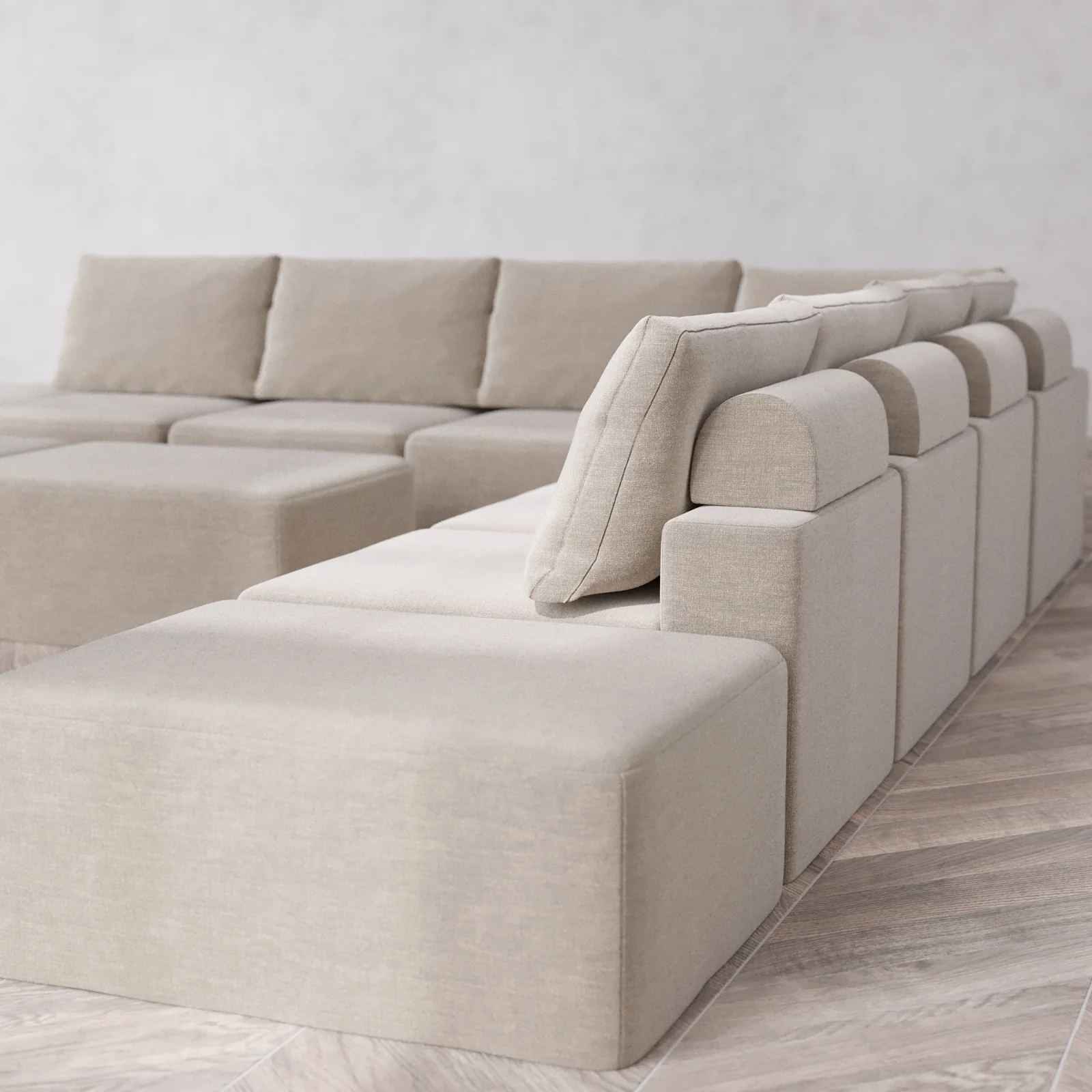 Modular Washable 9-Seater Open-Ends Corner Sectional + Chaise Ottoman Bench Cloud + Bolster Sofa | Satin Velvet in Caraway - Image 6