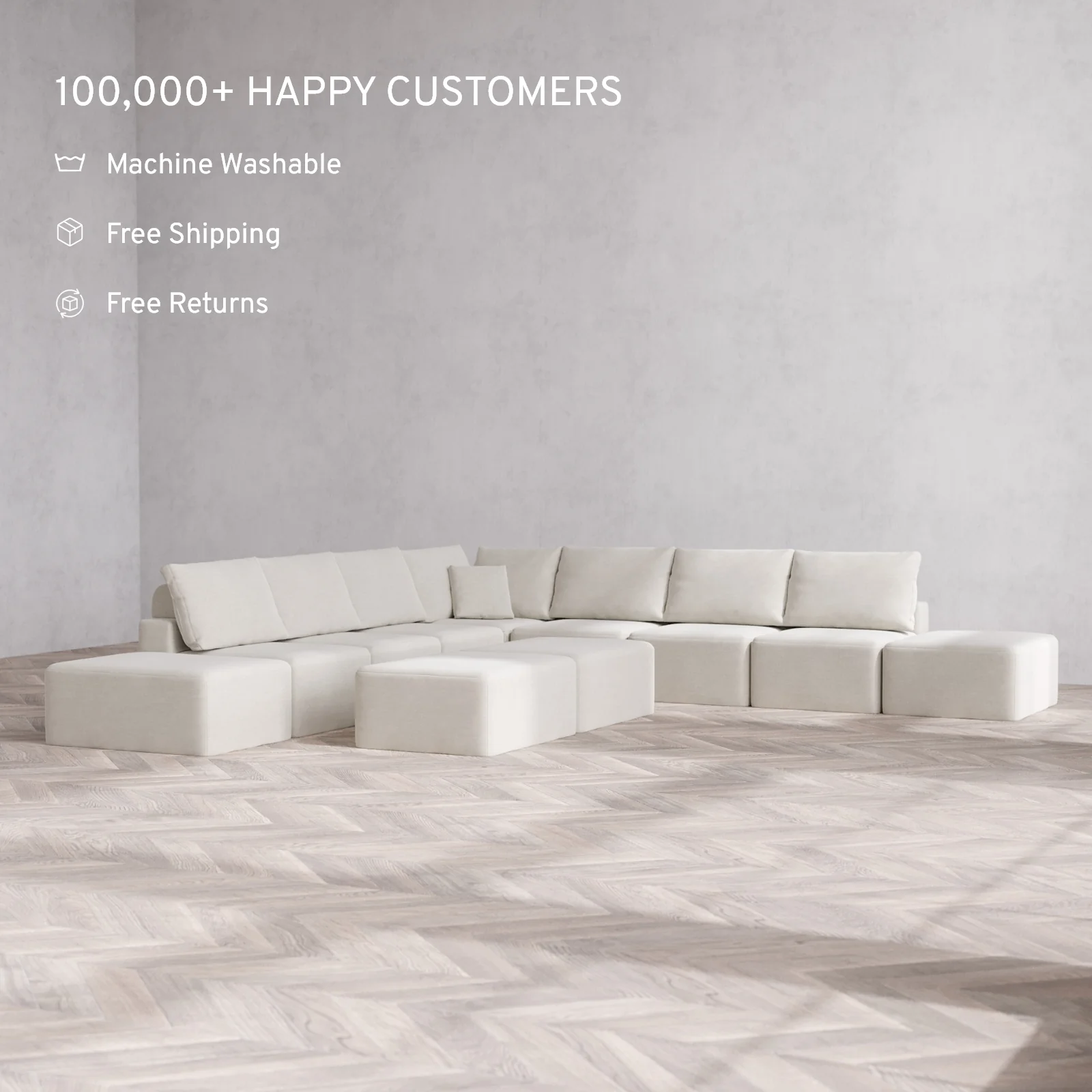 Modular Washable 9-Seater Open-Ends Corner Sectional + Chaise Ottoman Bench Cloud + Bolster Sofa | Satin Velvet in Cashew - Image 2