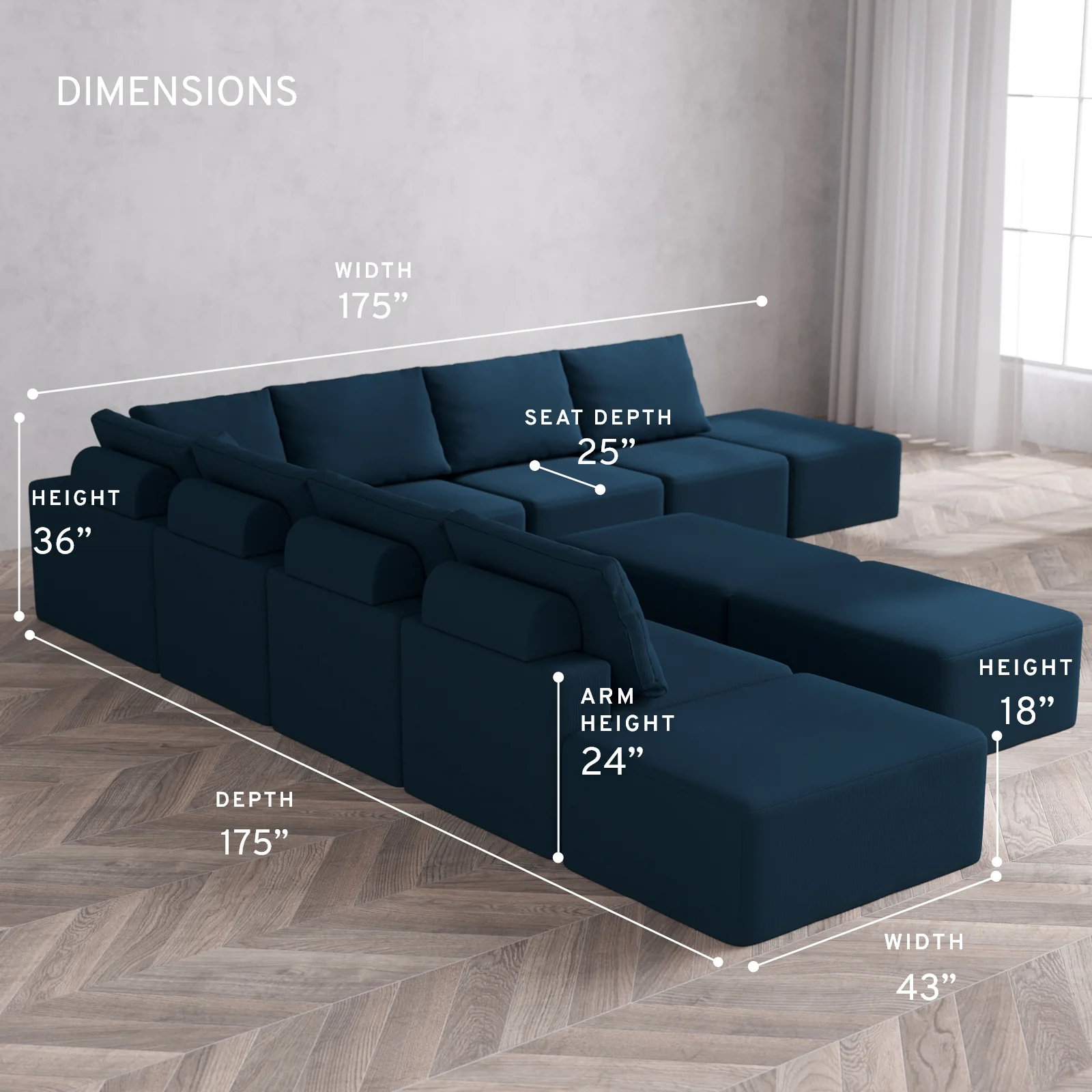 Modular Washable 9-Seater Open-Ends Corner Sectional + Chaise Ottoman Bench Cloud + Bolster Sofa | Arden Weave in Lazuli - Image 5