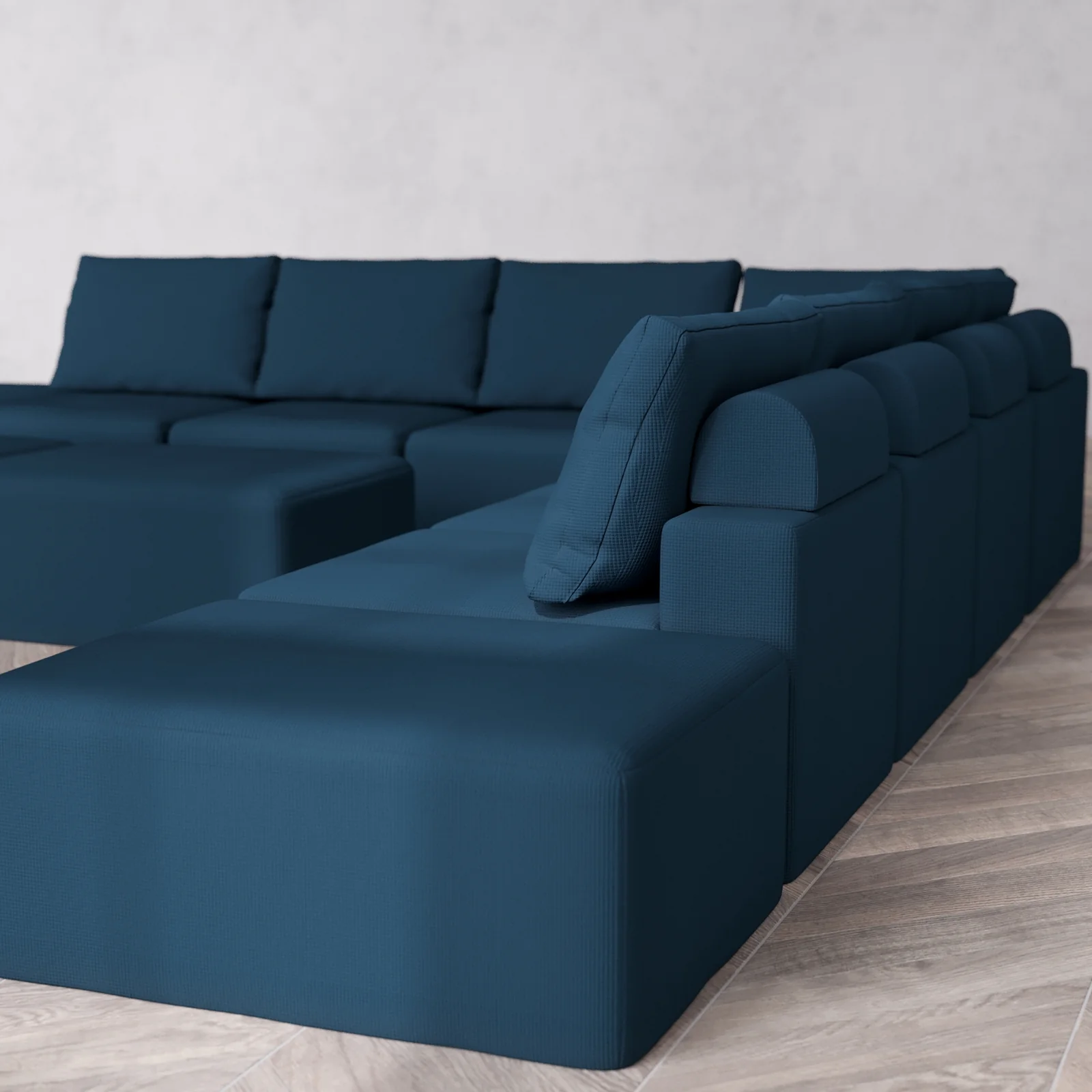 Modular Washable 9-Seater Open-Ends Corner Sectional + Chaise Ottoman Bench Cloud + Bolster Sofa | Arden Weave in Lazuli - Image 6