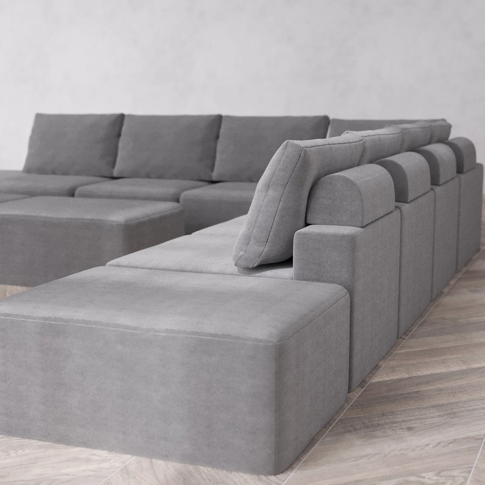 Modular Washable 9-Seater Open-Ends Corner Sectional + Chaise Ottoman Bench Cloud + Bolster Sofa | Lux Weave in Slate - Image 6