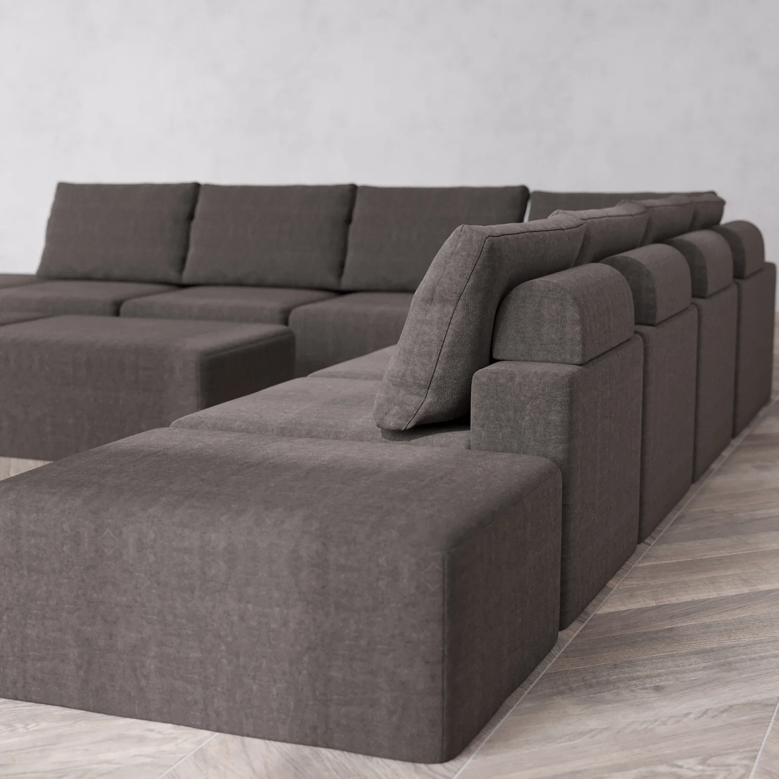Modular Washable 9-Seater Open-Ends Corner Sectional + Chaise Ottoman Bench Cloud + Bolster Sofa | Heirloom Velvet in Truffle - Image 6