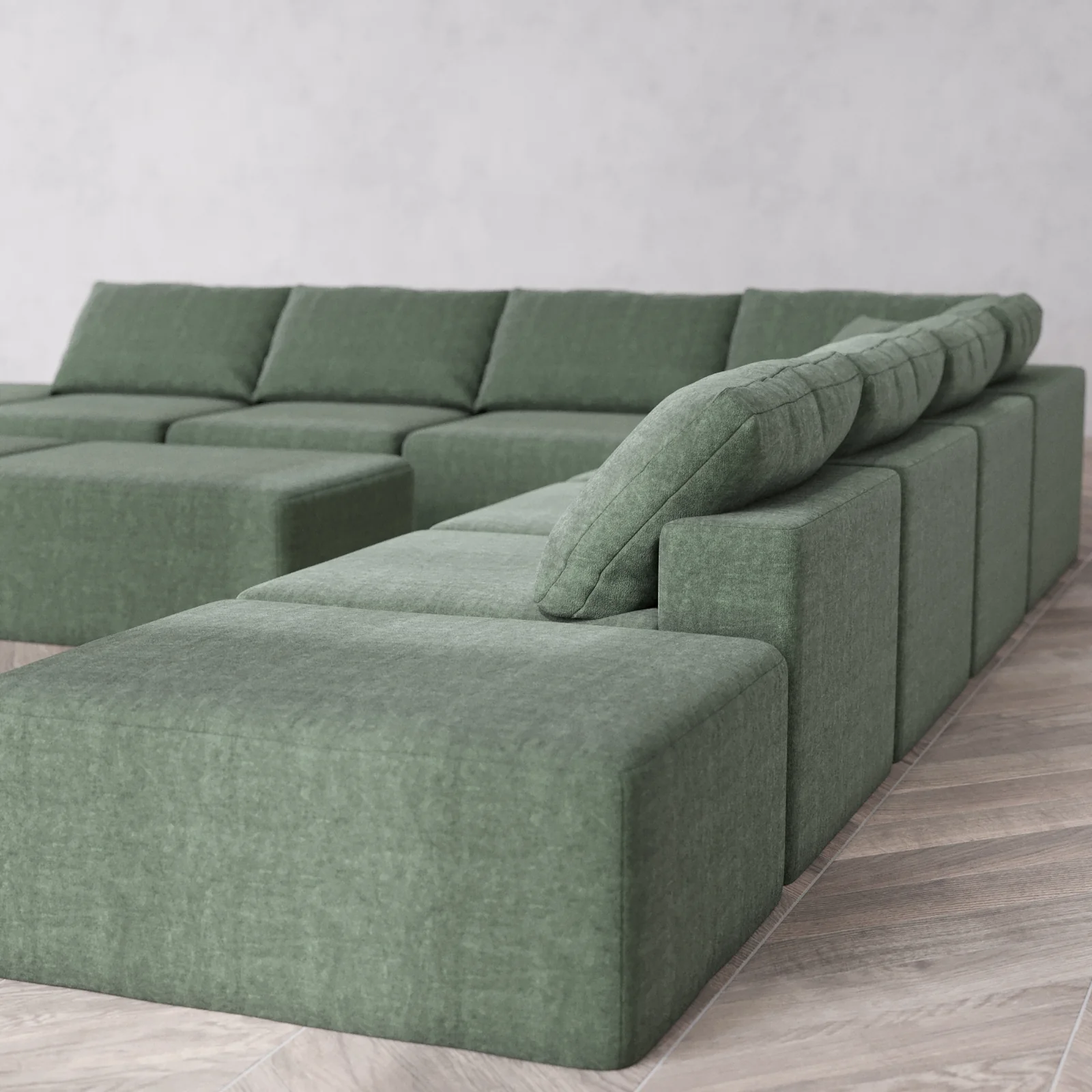Modular Washable 9-Seater Open-Ends Corner Sectional + Chaise Ottoman Bench Cloud Sofa | Heirloom Velvet in Sage - Image 6
