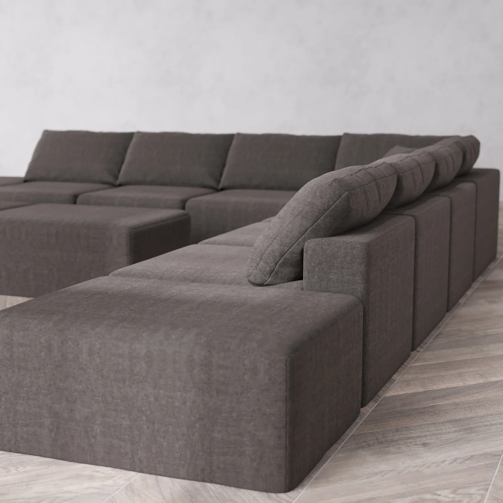 Modular Washable 9-Seater Open-Ends Corner Sectional + Chaise Ottoman Bench Cloud Sofa | Heirloom Velvet in Truffle - Image 6