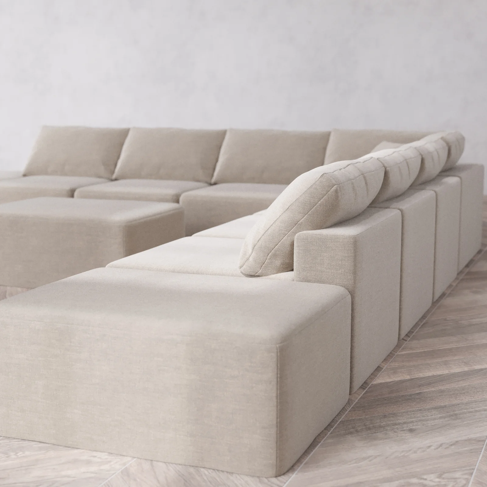 Modular Washable 9-Seater Open-Ends Corner Sectional + Chaise Ottoman Cloud Sofa | Satin Velvet in Caraway - Image 6
