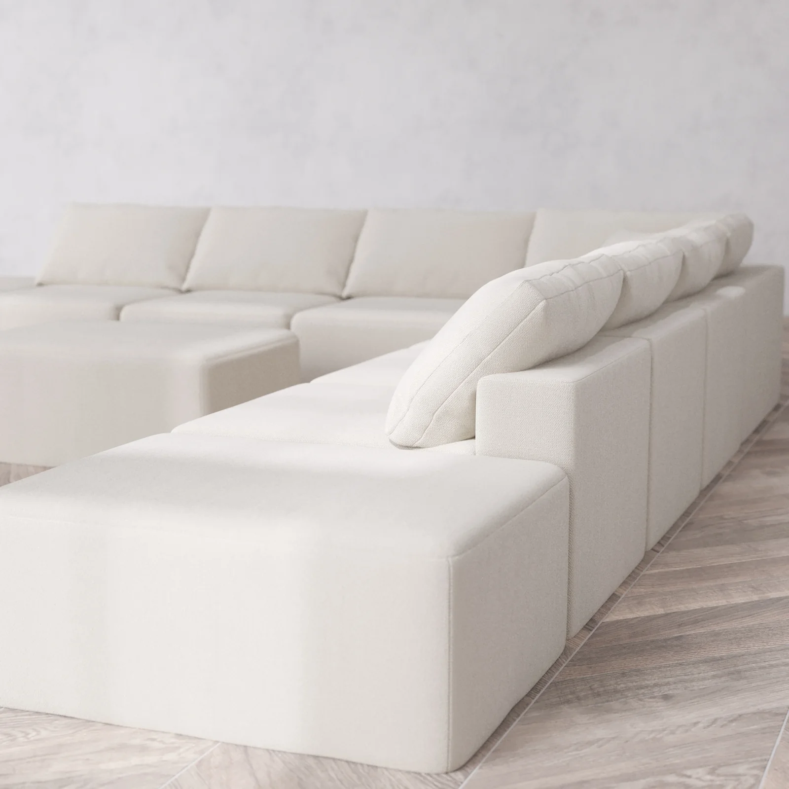 Modular Washable 9-Seater Open-Ends Corner Sectional + Chaise Ottoman Cloud Sofa | Lux Weave in Pearl - Image 6