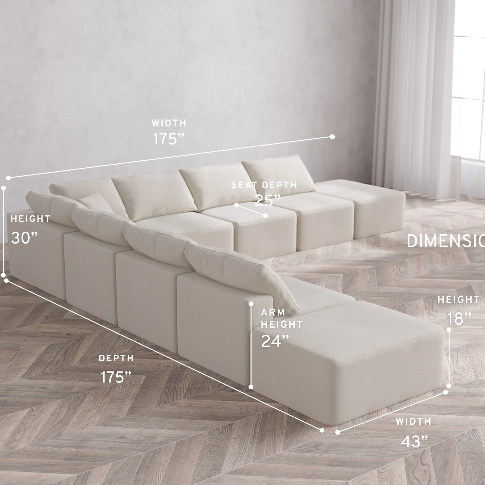 Modular Washable 9-Seater Open-Ends Corner Sectional Cloud Sofa | Lux Weave in Pearl - Image 5