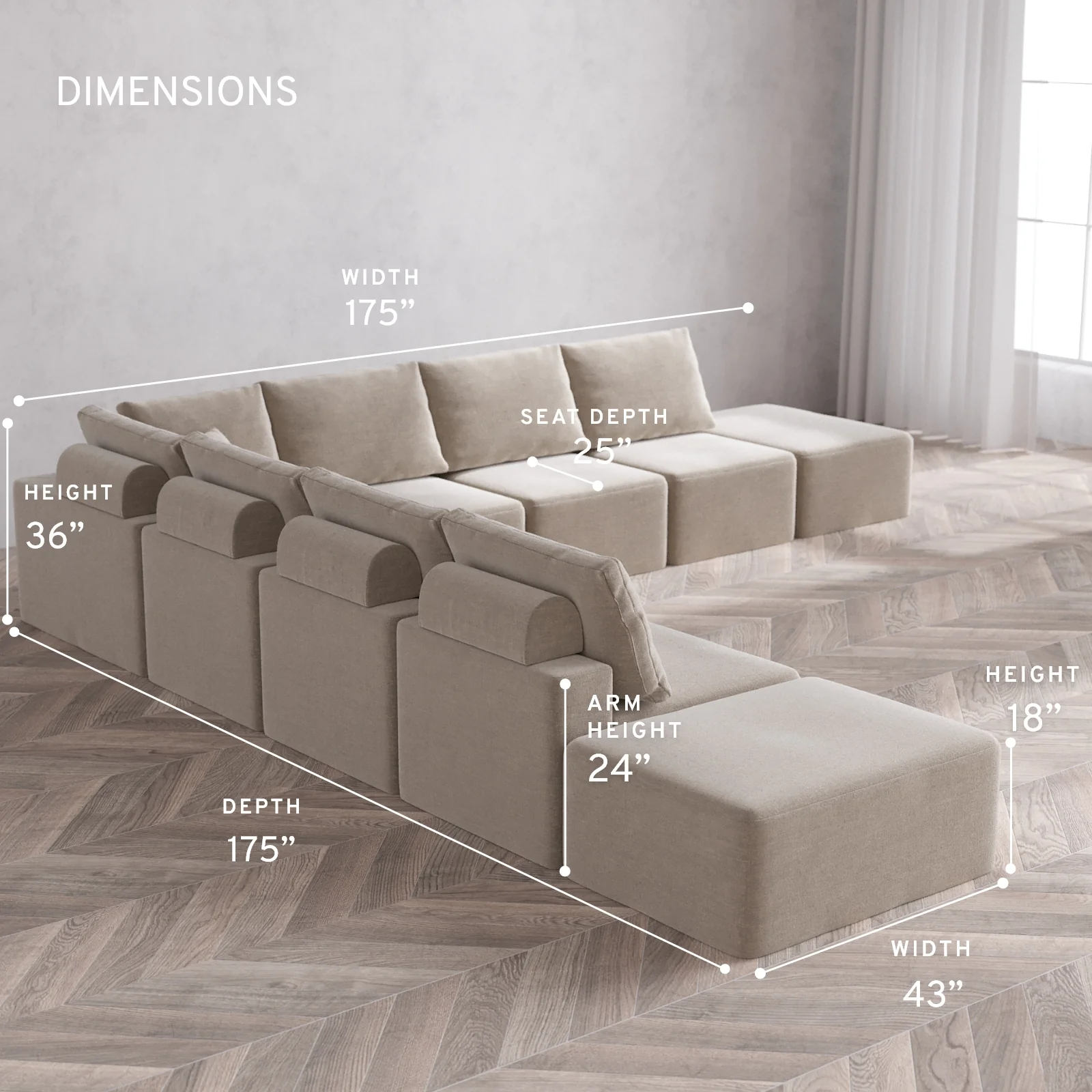 Modular Washable 9-Seater Open-Ends Corner Sectional Cloud + Bolster Sofa | Satin Velvet in Caraway - Image 5