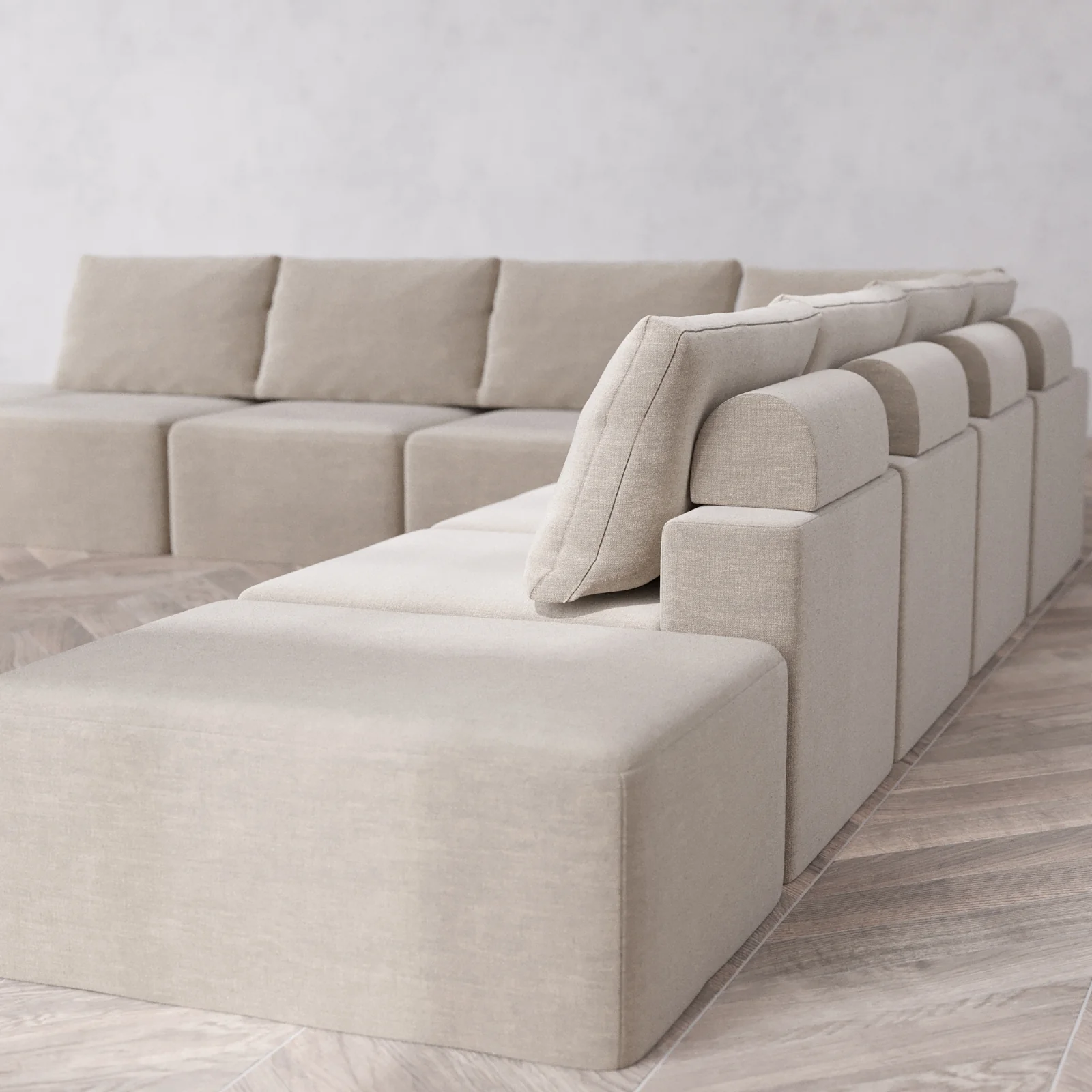 Modular Washable 9-Seater Open-Ends Corner Sectional Cloud + Bolster Sofa | Satin Velvet in Caraway - Image 6