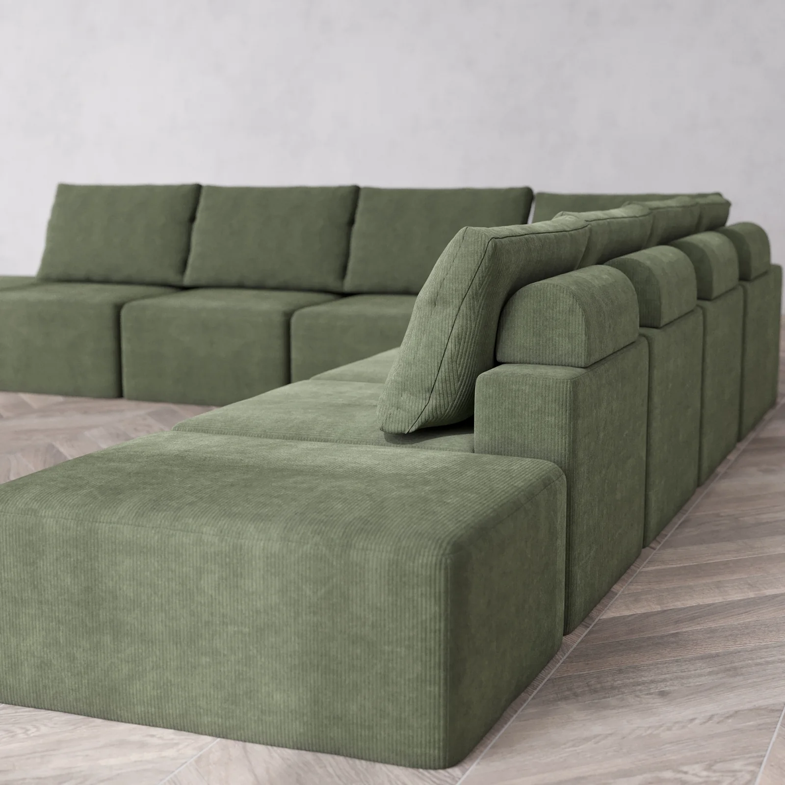 Modular Washable 9-Seater Open-Ends Corner Sectional Cloud + Bolster Sofa | Luxe Corduroy in Juniper - Image 6