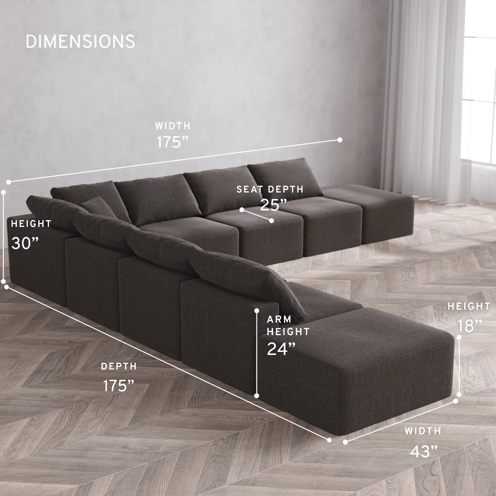 Modular Washable 9-Seater Open-Ends Corner Sectional Cloud Sofa | Heirloom Velvet in Truffle - Image 5