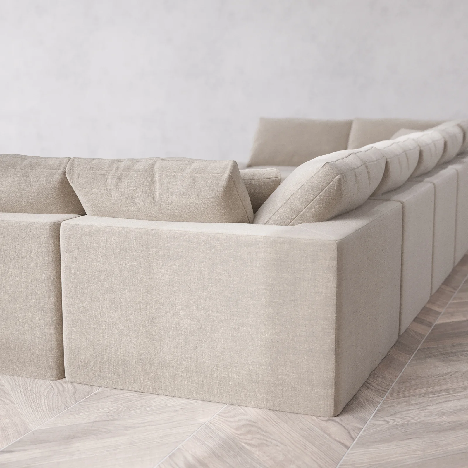 Modular Washable 9-Seater Open-Ends U Sectional + Chaise Ottoman Cloud Sofa | Satin Velvet in Caraway - Image 6