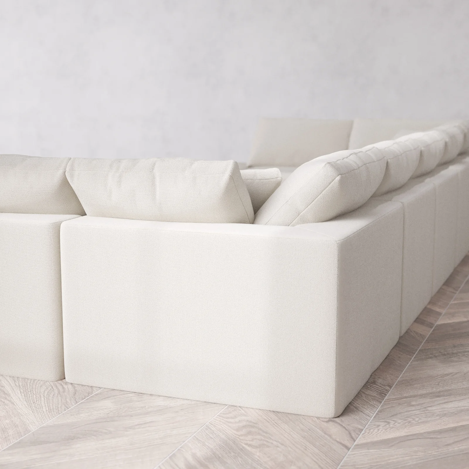 Modular Washable 9-Seater Open-Ends U Sectional + Chaise Ottoman Cloud Sofa | Lux Weave in Pearl - Image 6